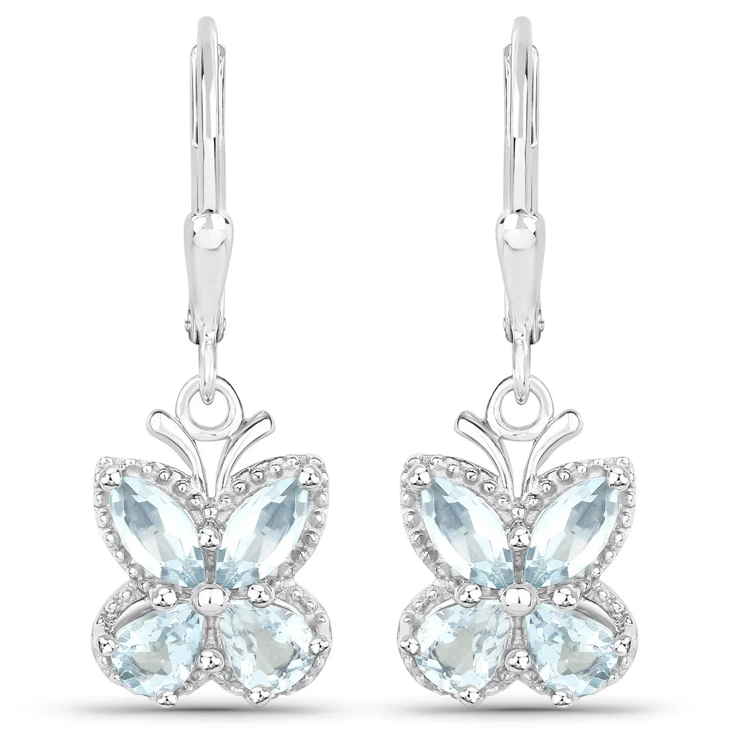 Natural Blue Aquamarine Butterfly Earrings