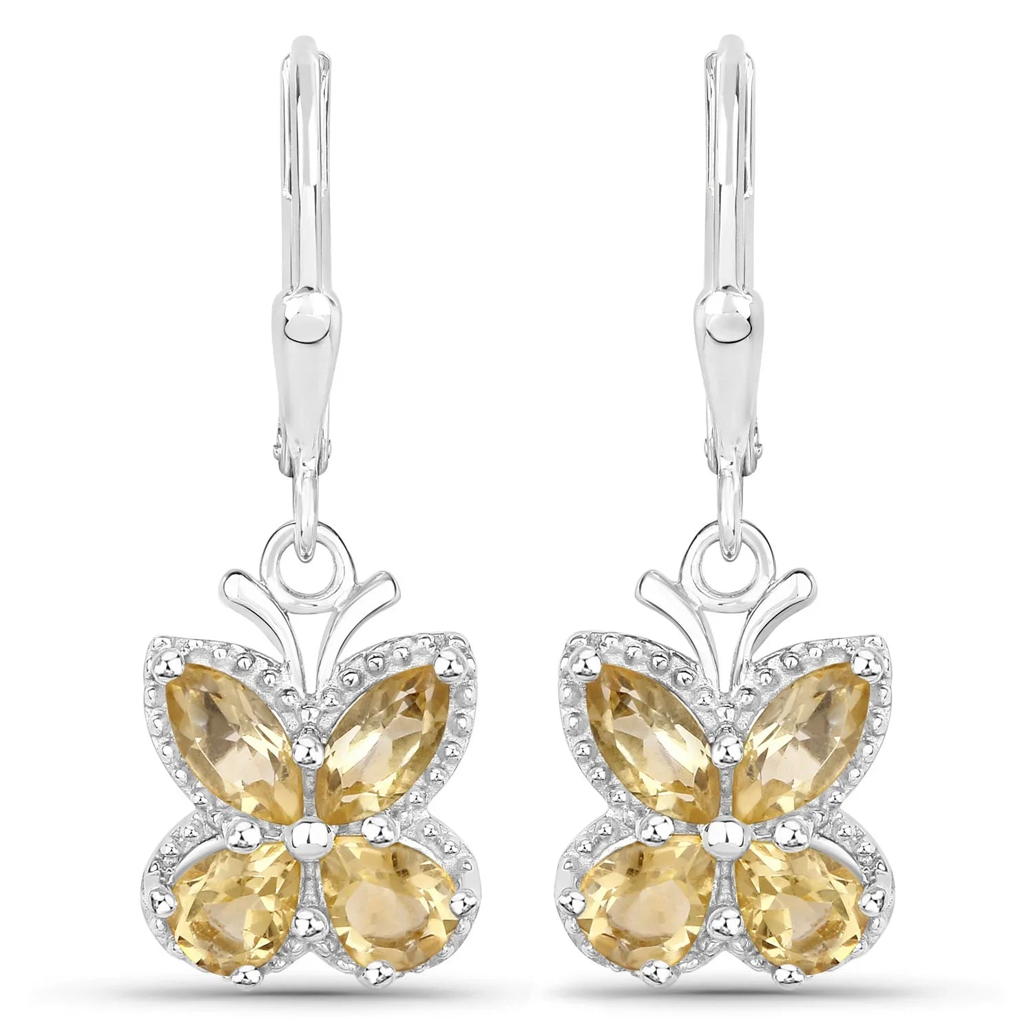 Natural Yellow Citrine Butterfly Earrings