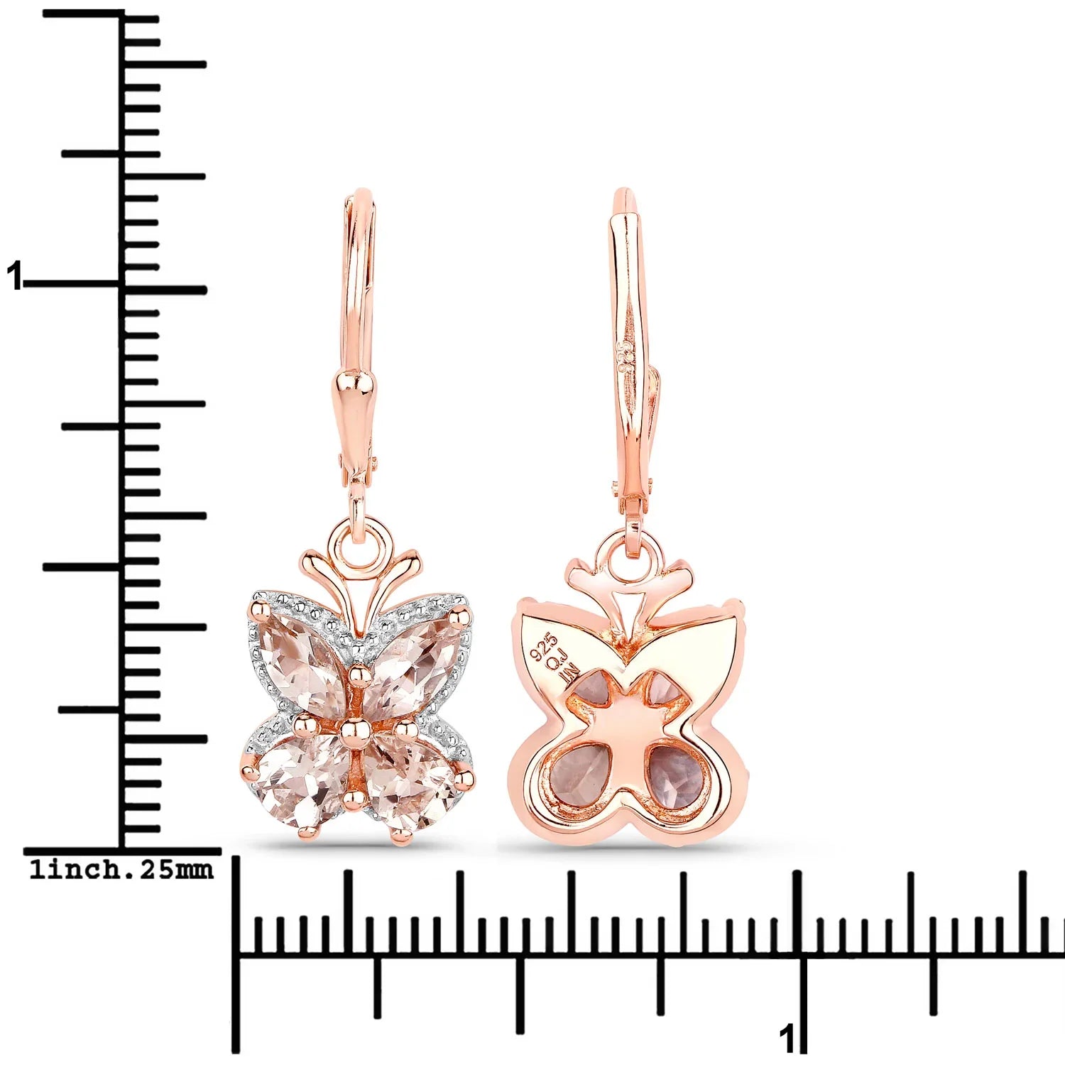 Genuine Peach Morganite Silver Earrings