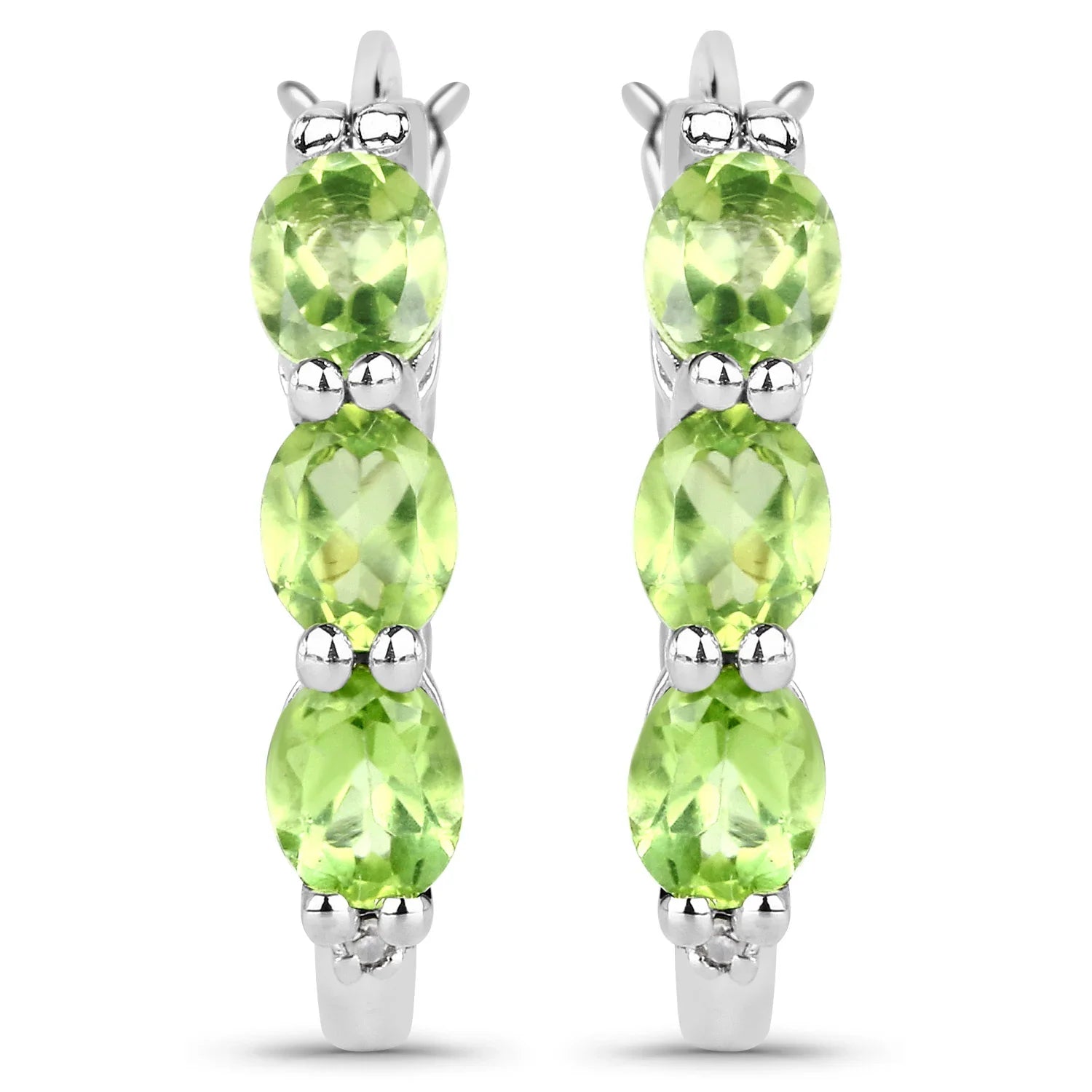 Genuine Green Peridot and Diamond Hoop Earrings