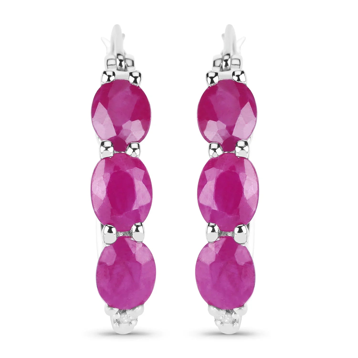 Genuine Pink Ruby and Diamond Hoop Earrings