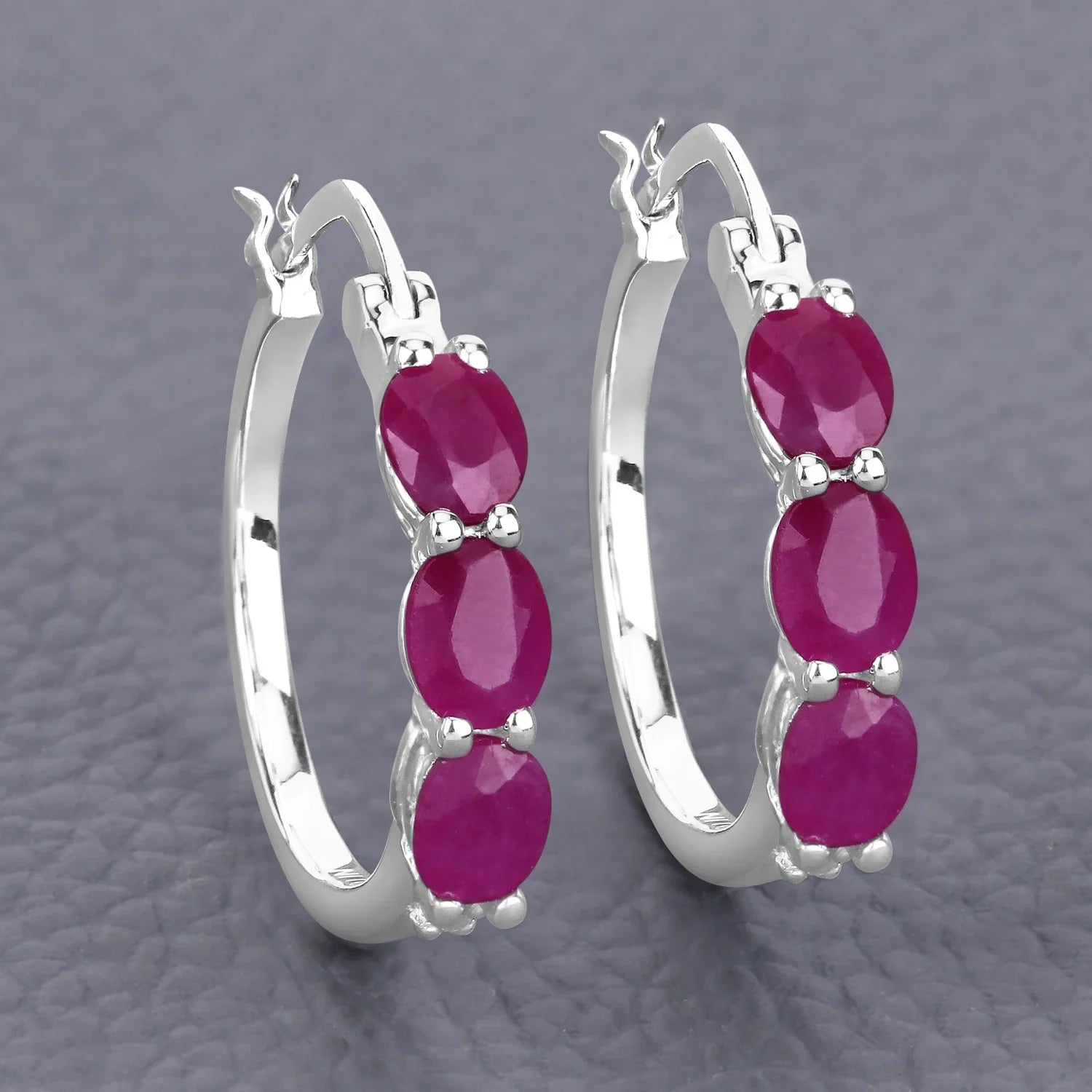 Genuine Pink Ruby and Diamond Hoop Earrings
