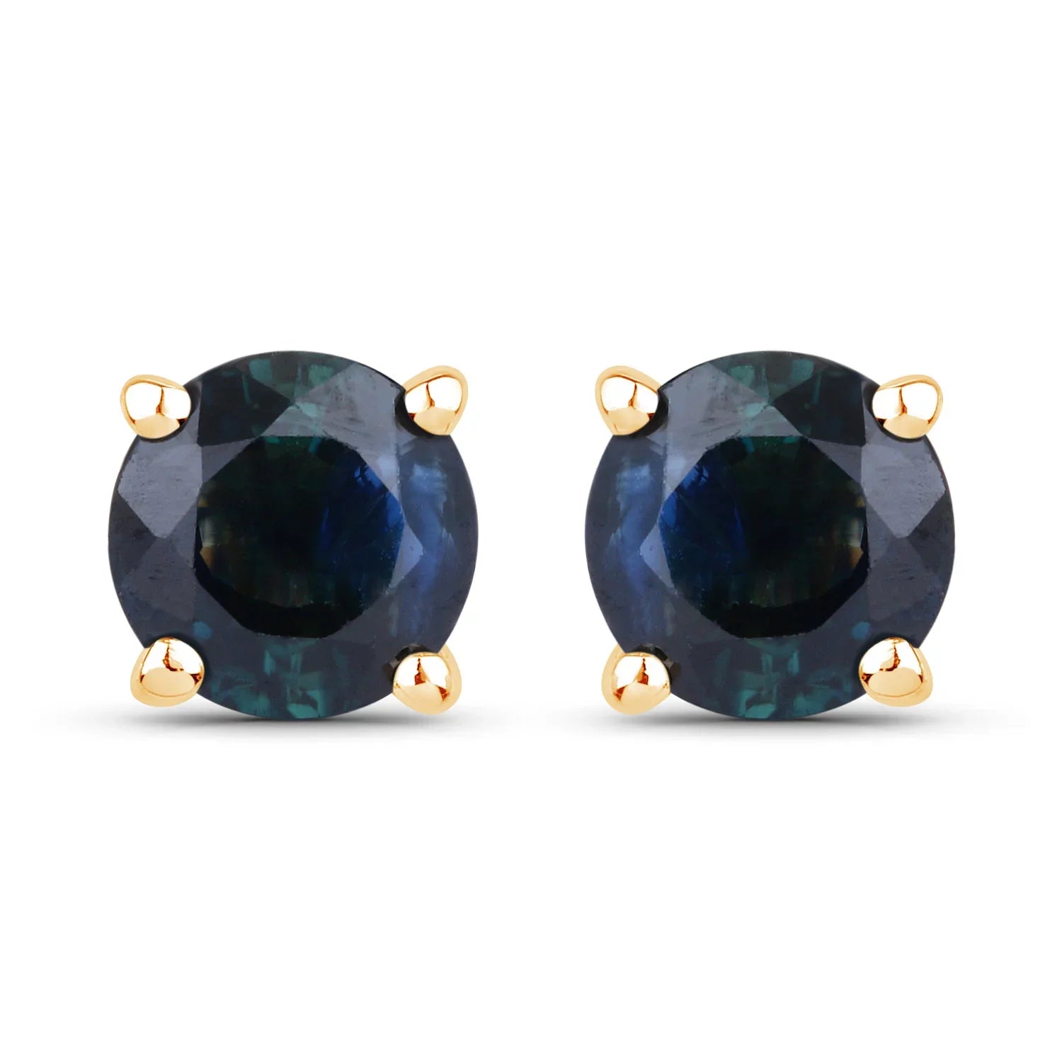 Genuine Blue Sapphire 10K Gold Round Earrings