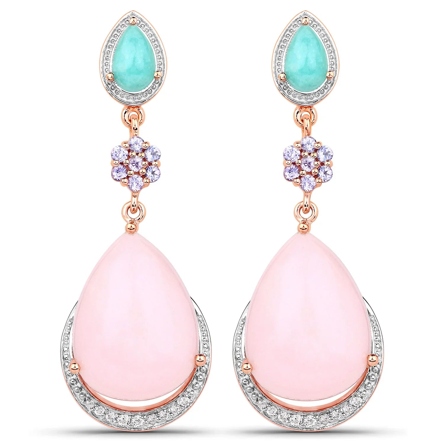 Genuine Silver Pink Opal Teardrop Earrings