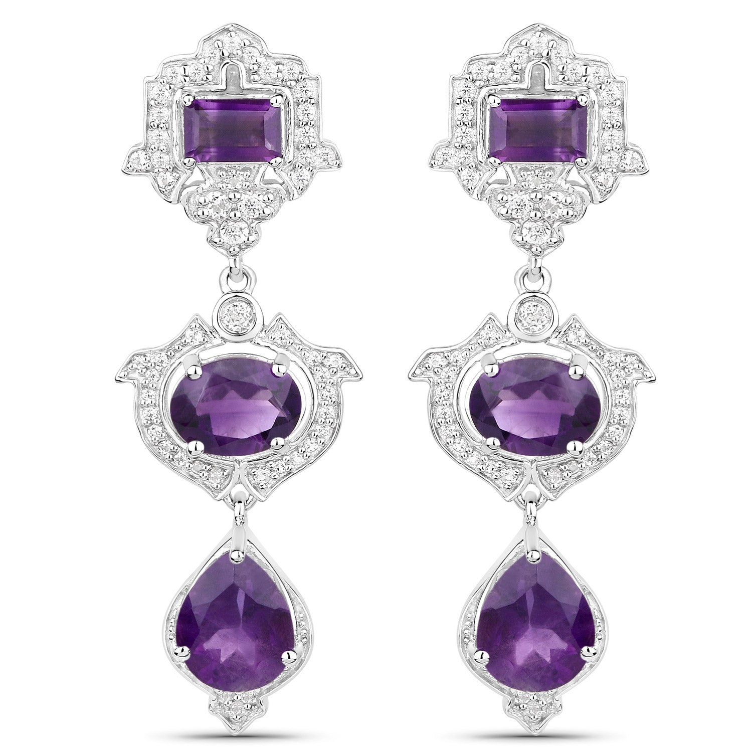 Genuine Amethyst and Silver Drop Earrings