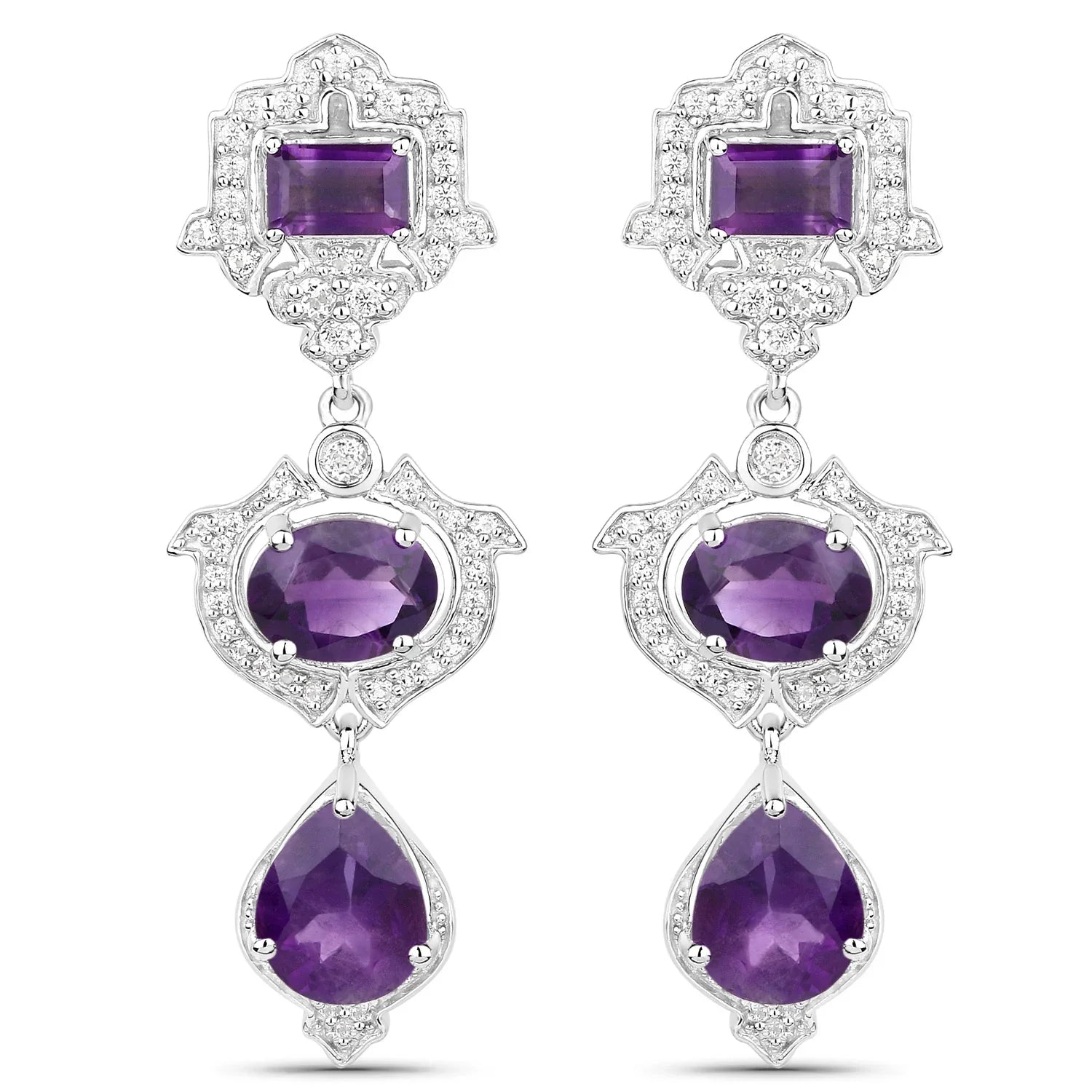 Genuine Amethyst and Silver Drop Earrings
