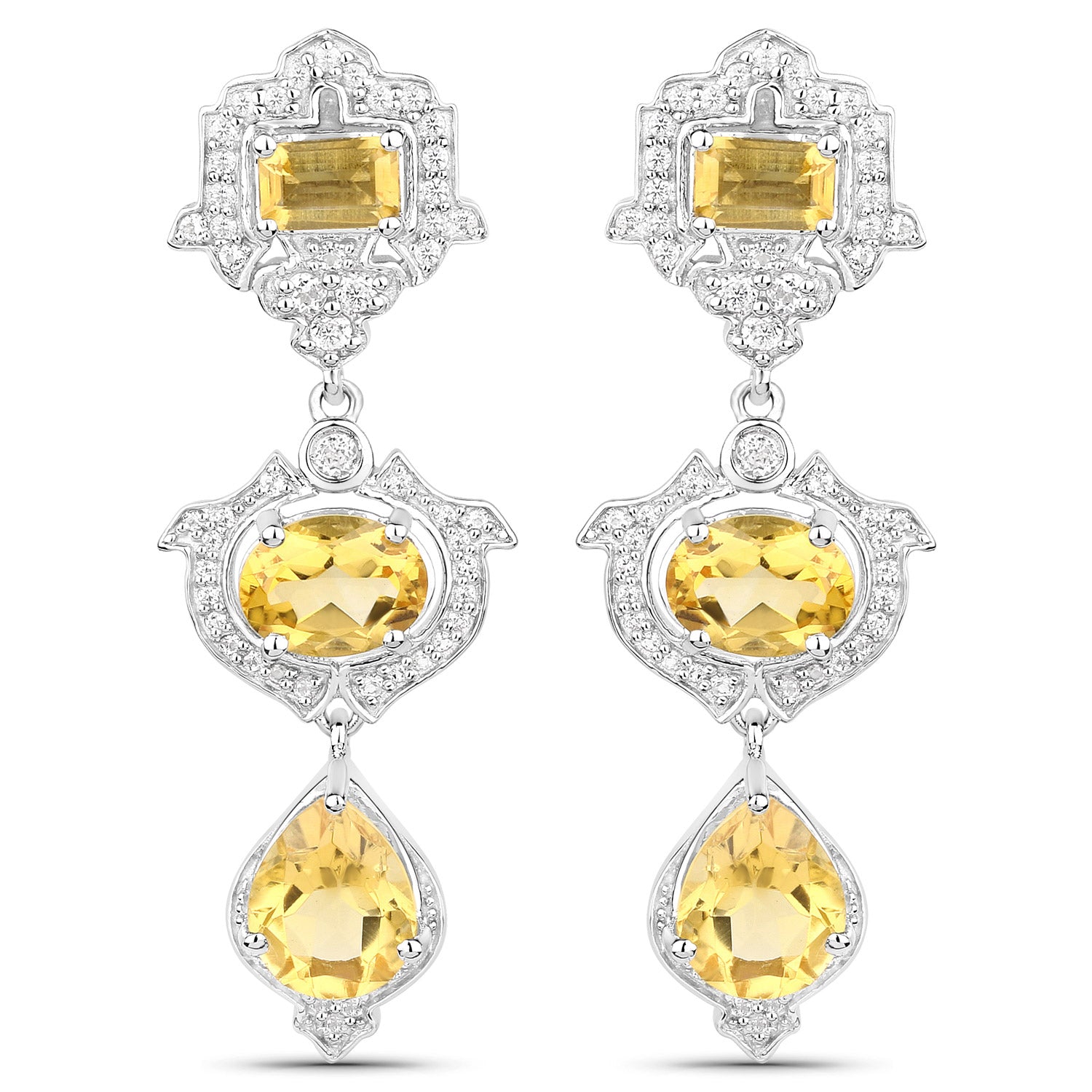 Yellow Genuine Citrine and Silver Drop Earrings