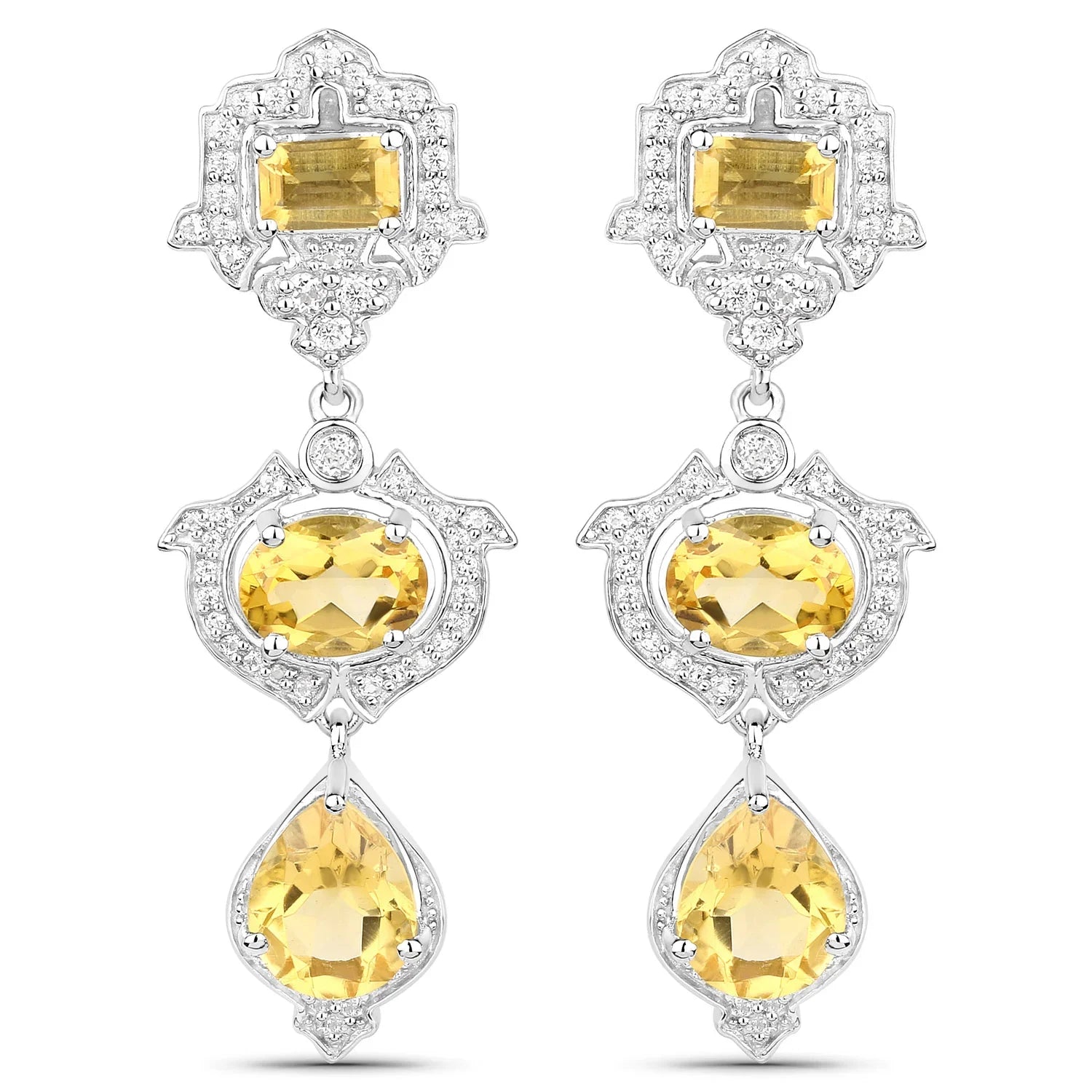 Yellow Genuine Citrine and Silver Drop Earrings