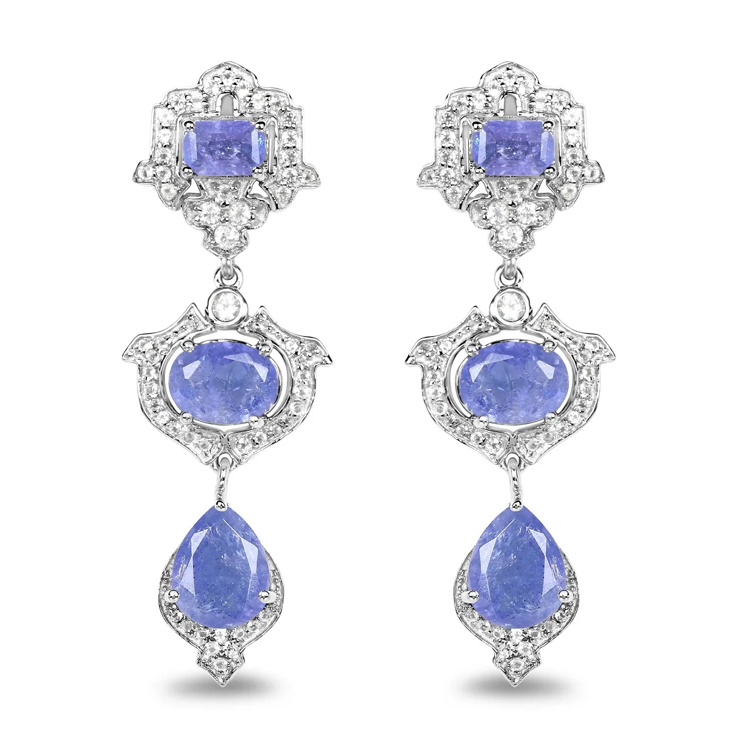 Genuine Violet Tanzanite and Silver Earrings