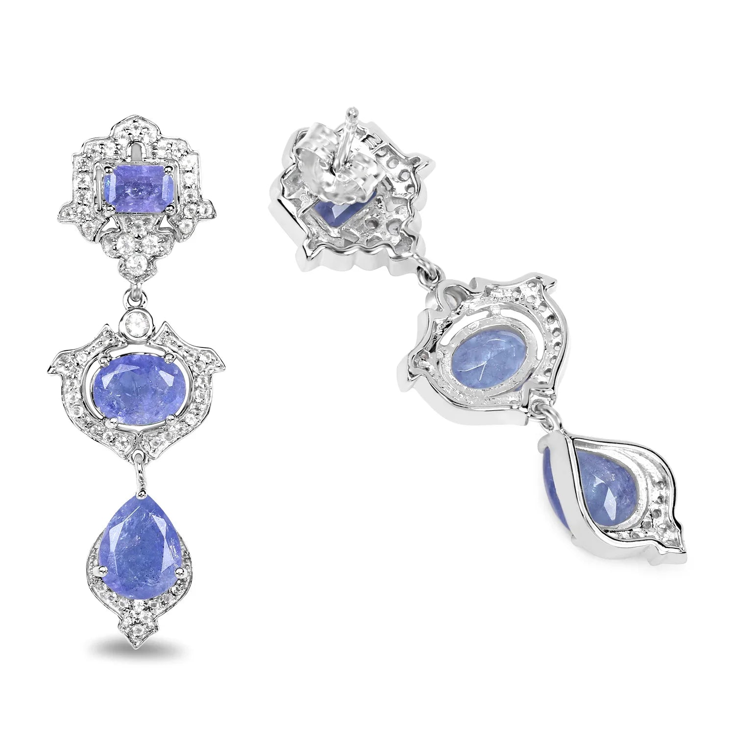 Genuine Violet Tanzanite and Silver Earrings