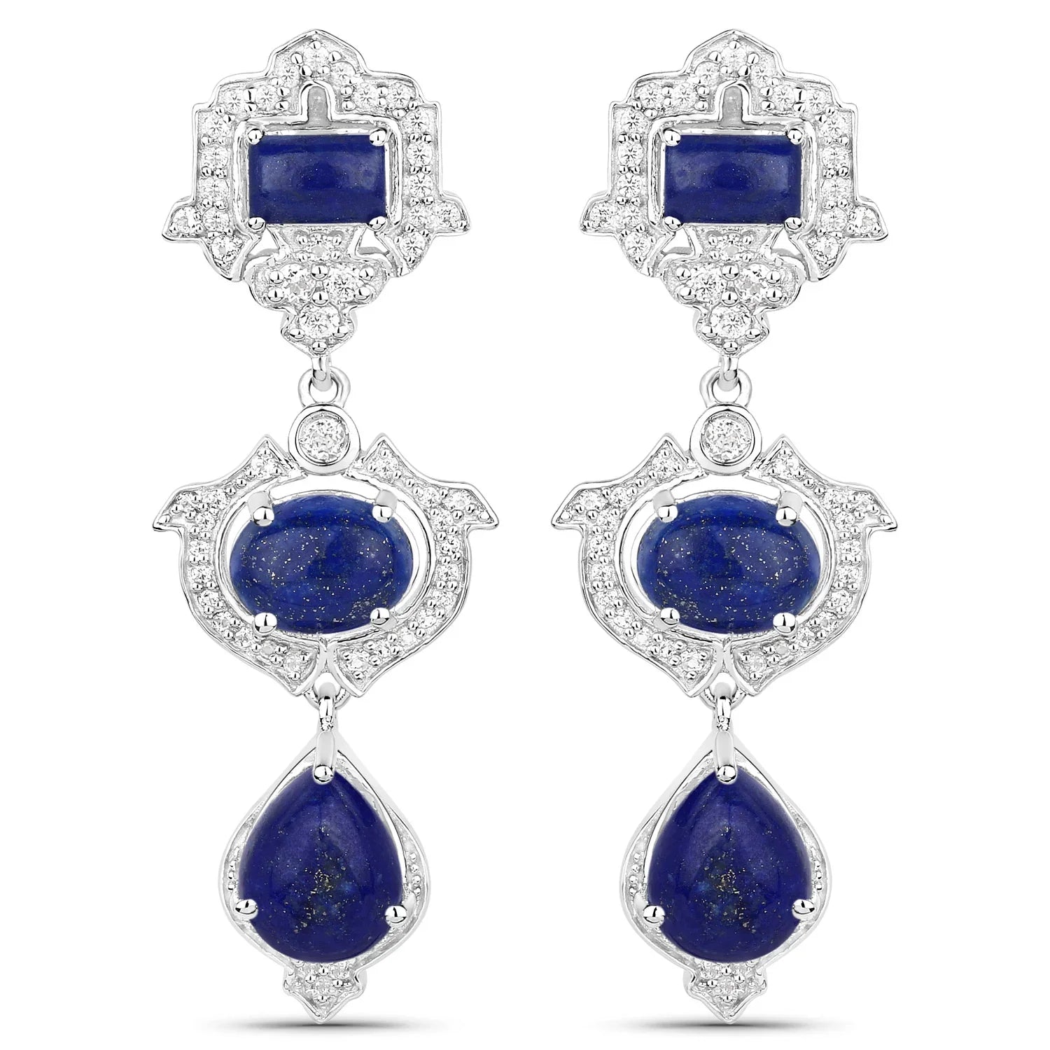 Genuine Lapis and White Topaz Silver Earrings