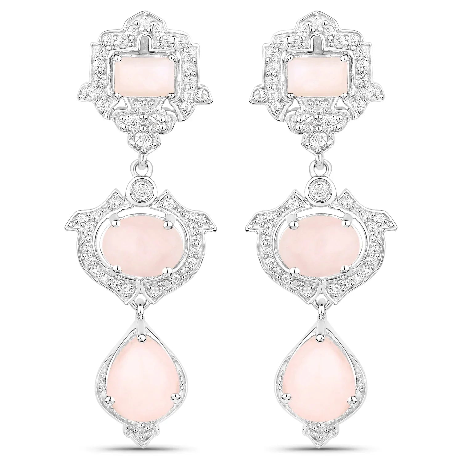 Genuine Pink Opal and Sterling Silver Earrings