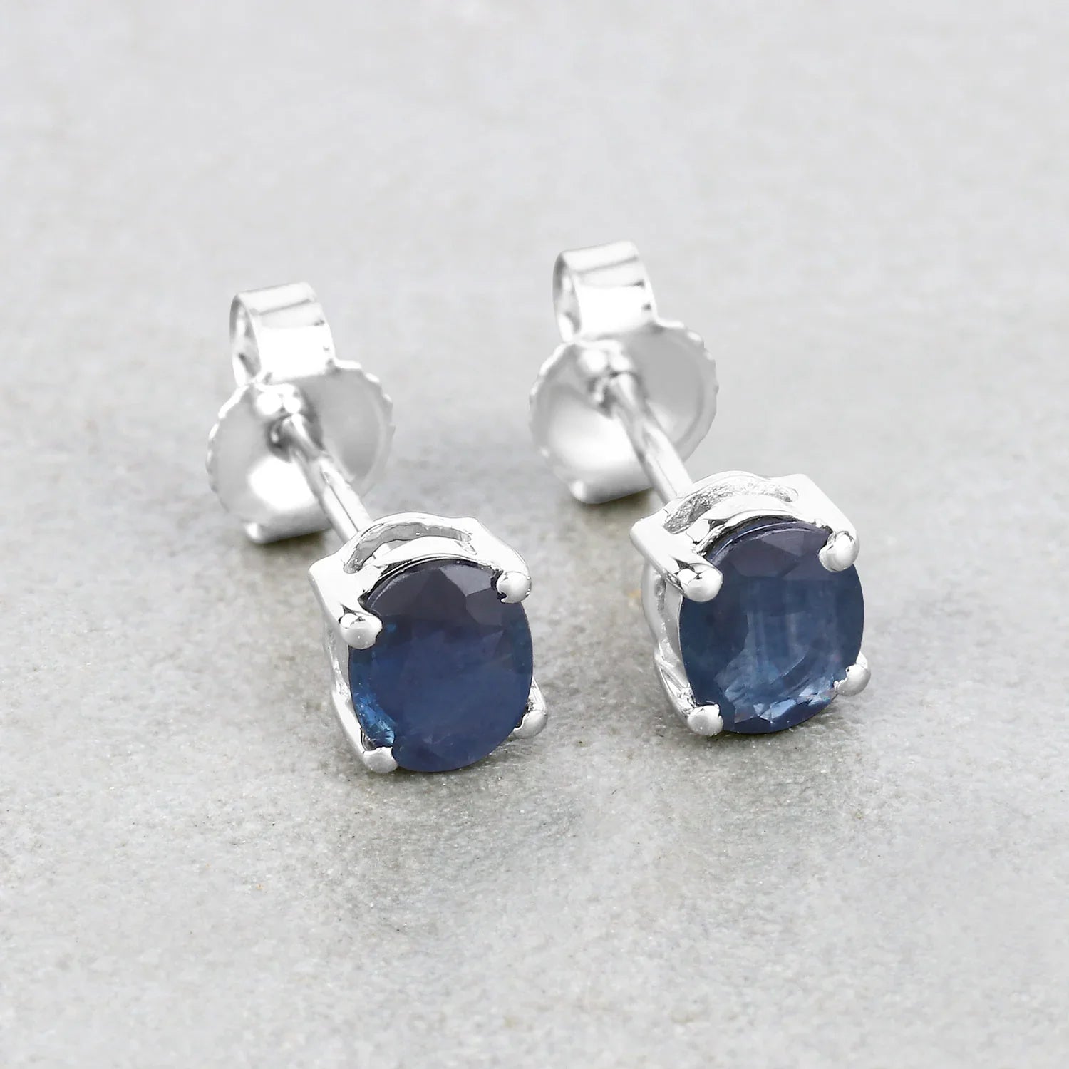 Genuine Blue Sapphire 10K Gold Oval Earrings