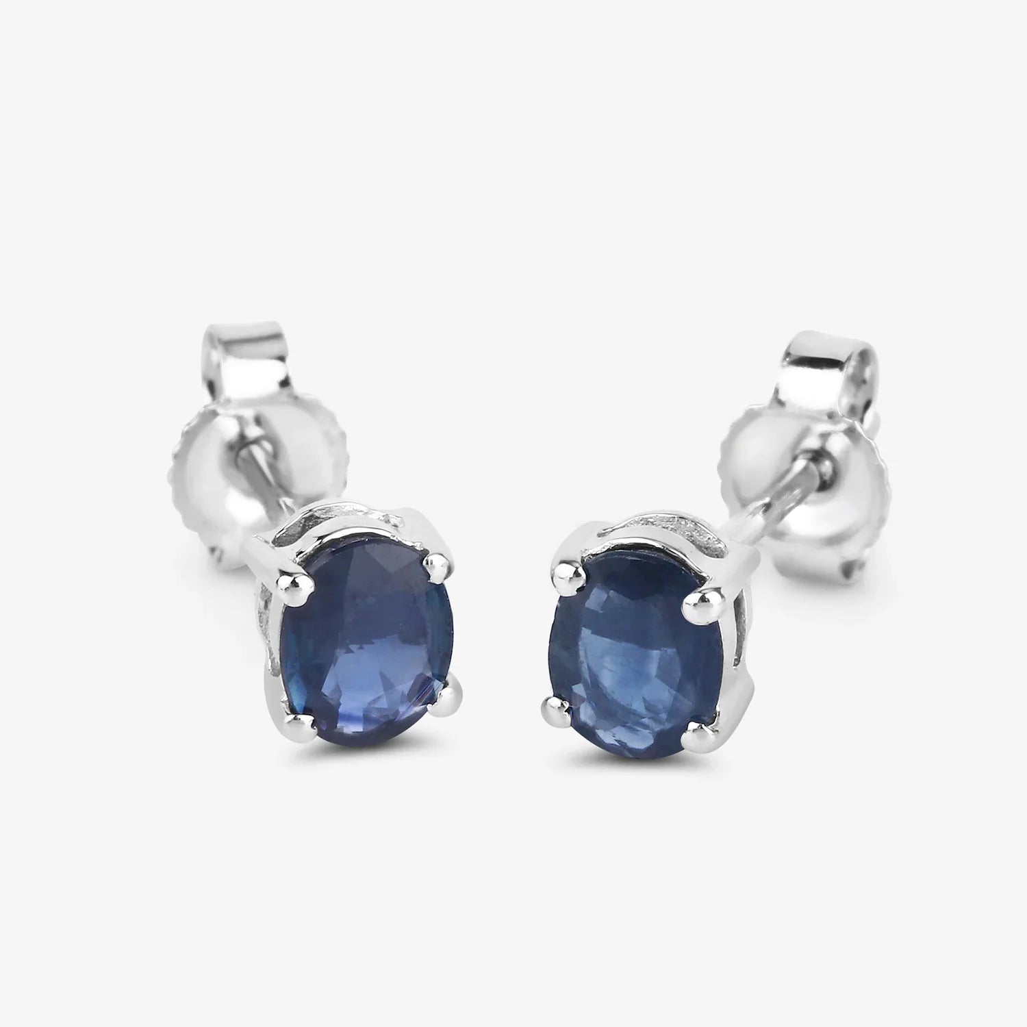 Genuine Blue Sapphire 10K Gold Oval Earrings