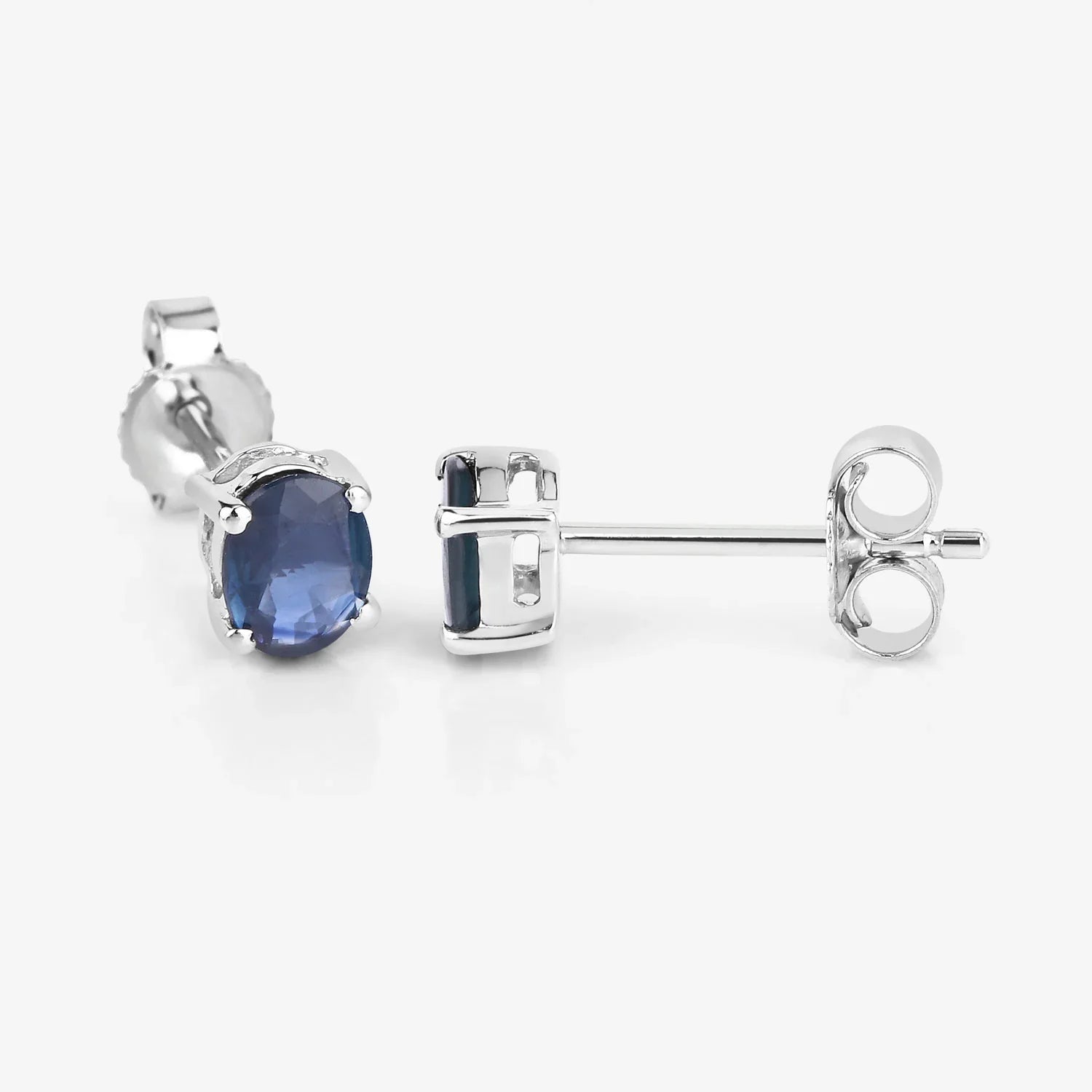 Genuine Blue Sapphire 10K Gold Oval Earrings