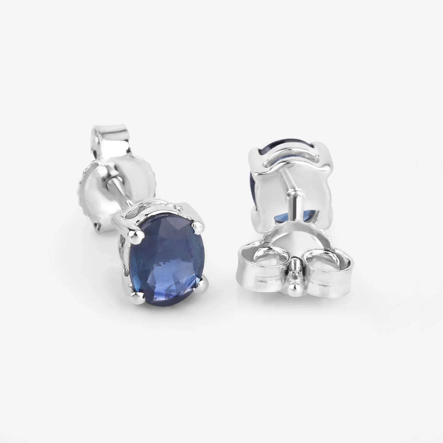 Genuine Blue Sapphire 10K Gold Oval Earrings