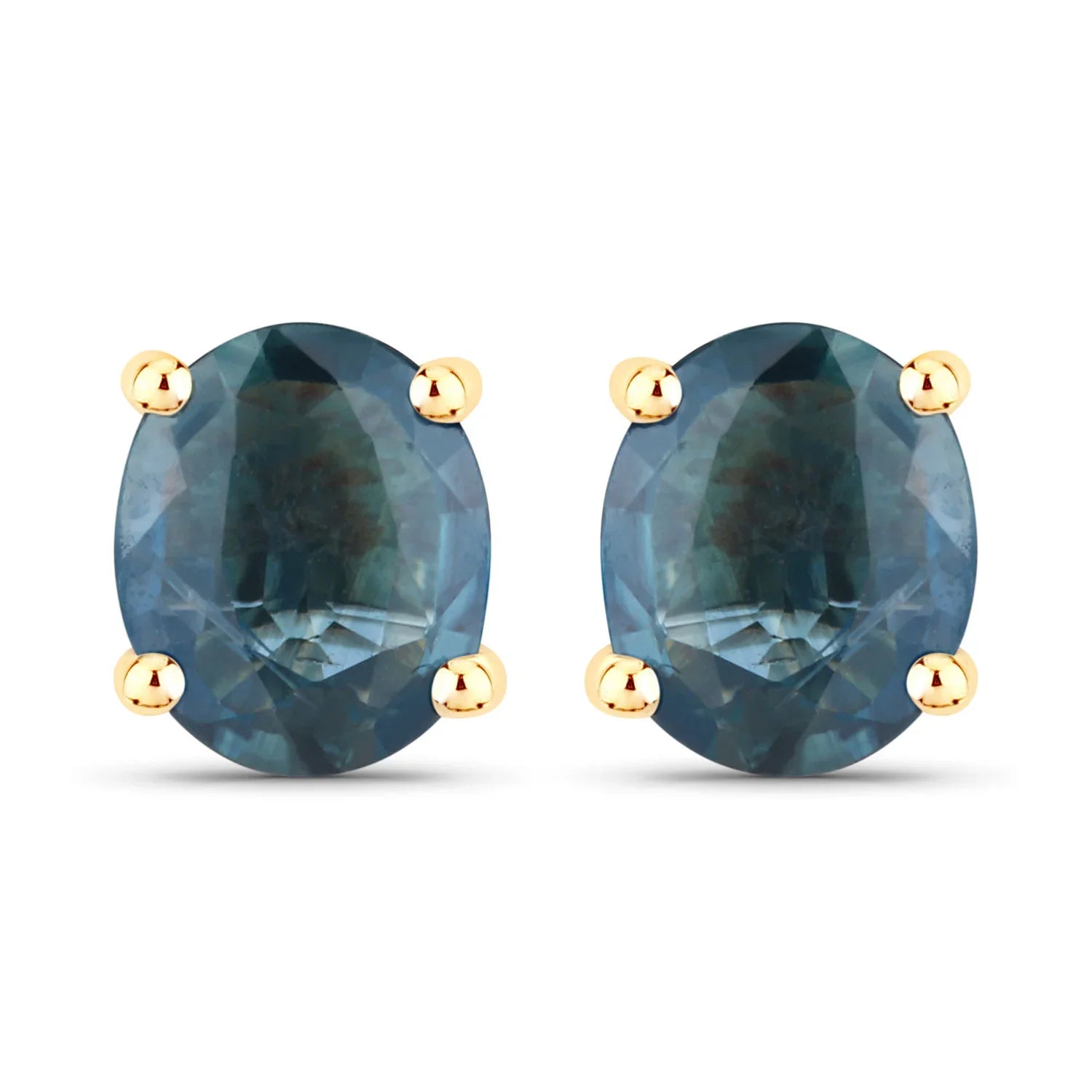 Genuine Blue Sapphire 10K Gold Oval Earrings