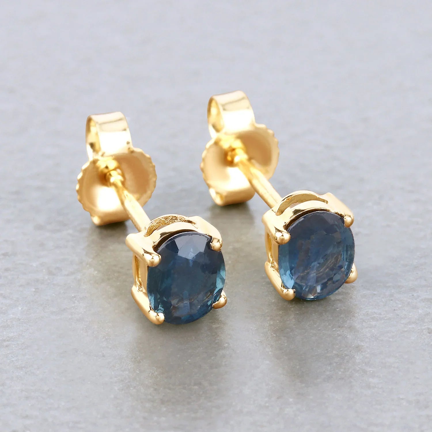 Genuine Blue Sapphire 10K Gold Oval Earrings