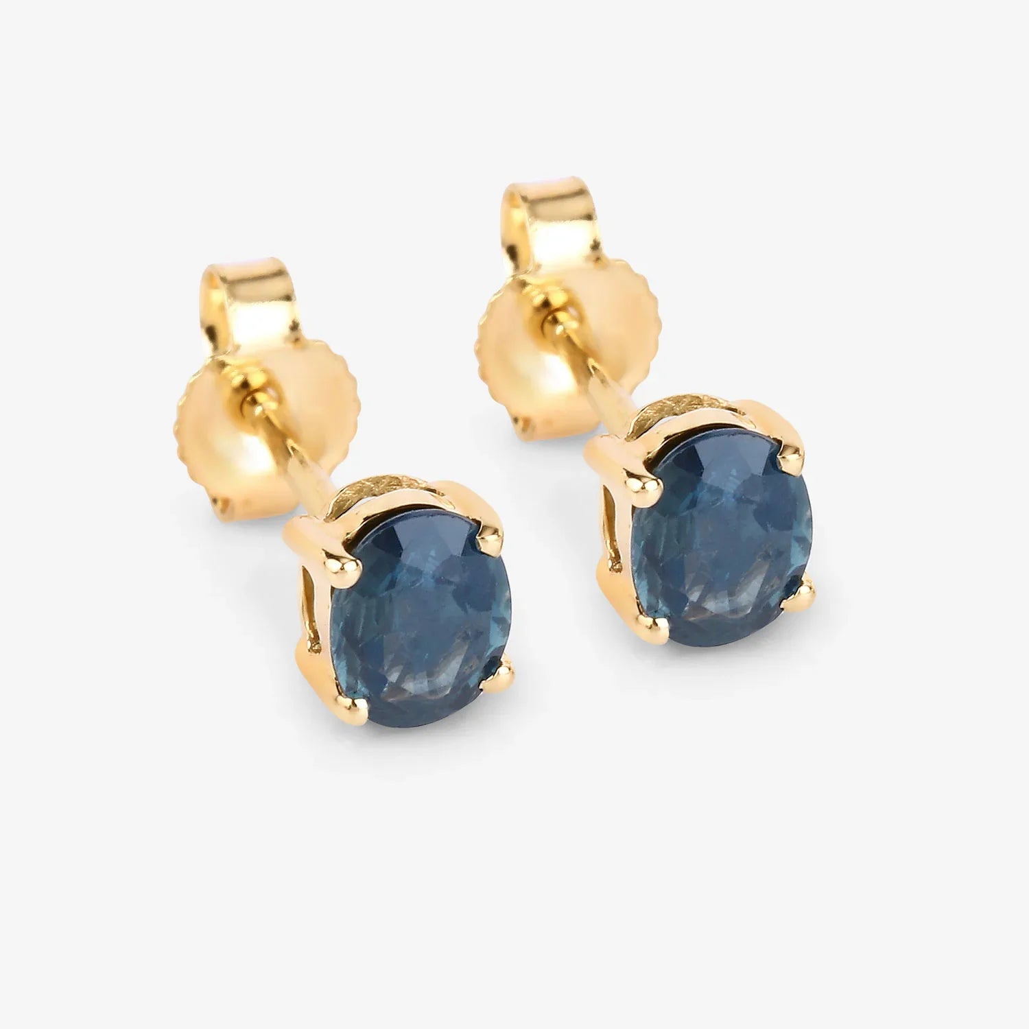 Genuine Blue Sapphire 10K Gold Oval Earrings