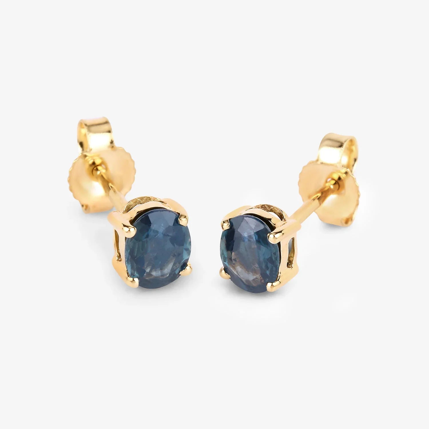 Genuine Blue Sapphire 10K Gold Oval Earrings