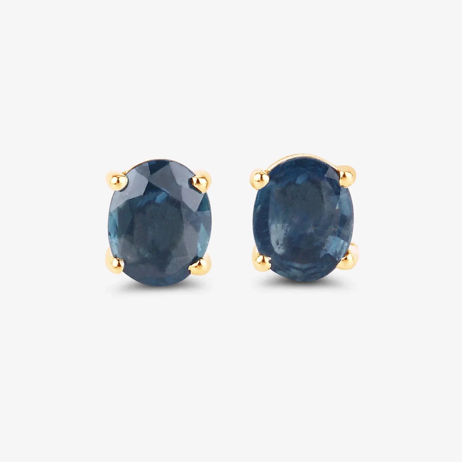Genuine Blue Sapphire 10K Gold Oval Earrings