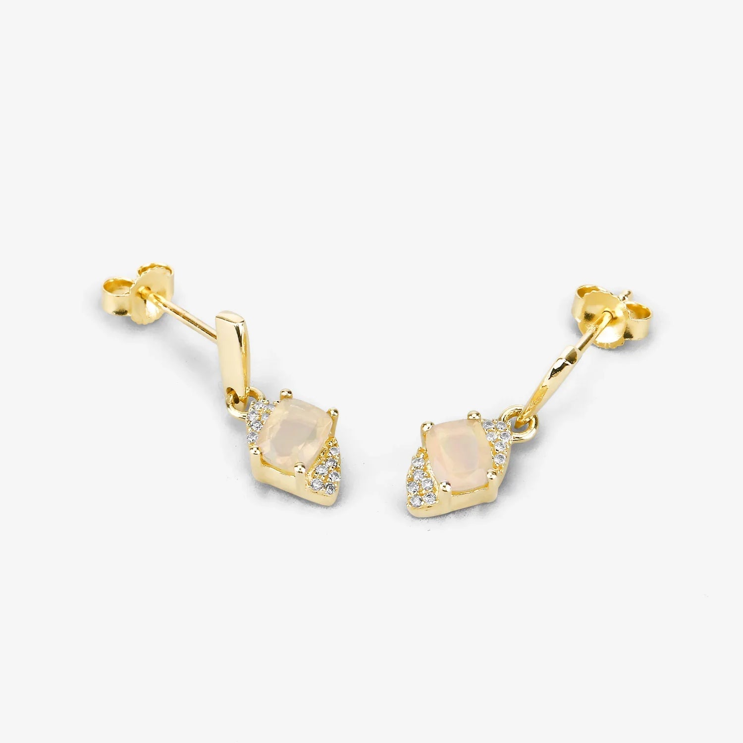 Genuine 14k Gold Opal Diamond Dangle Earrings