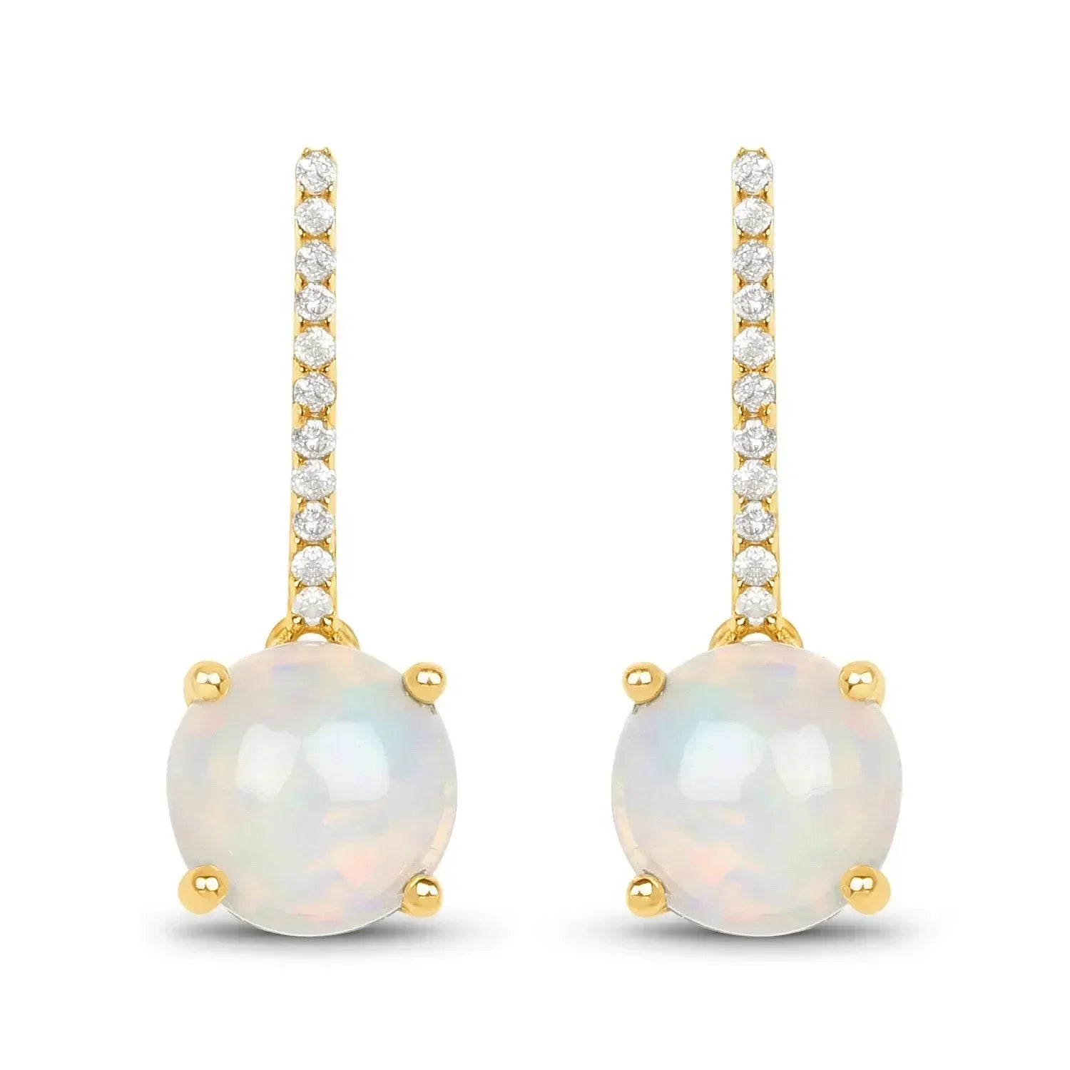 14K Gold Opal And Diamond Drop Earrings