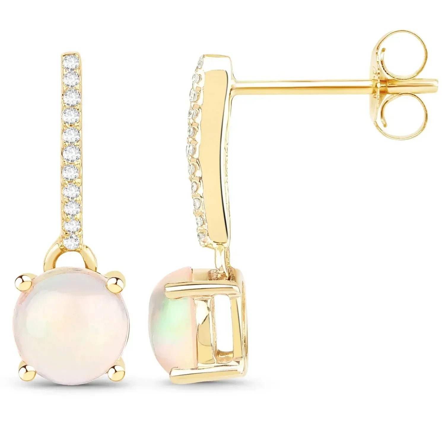 14K Gold Opal And Diamond Drop Earrings