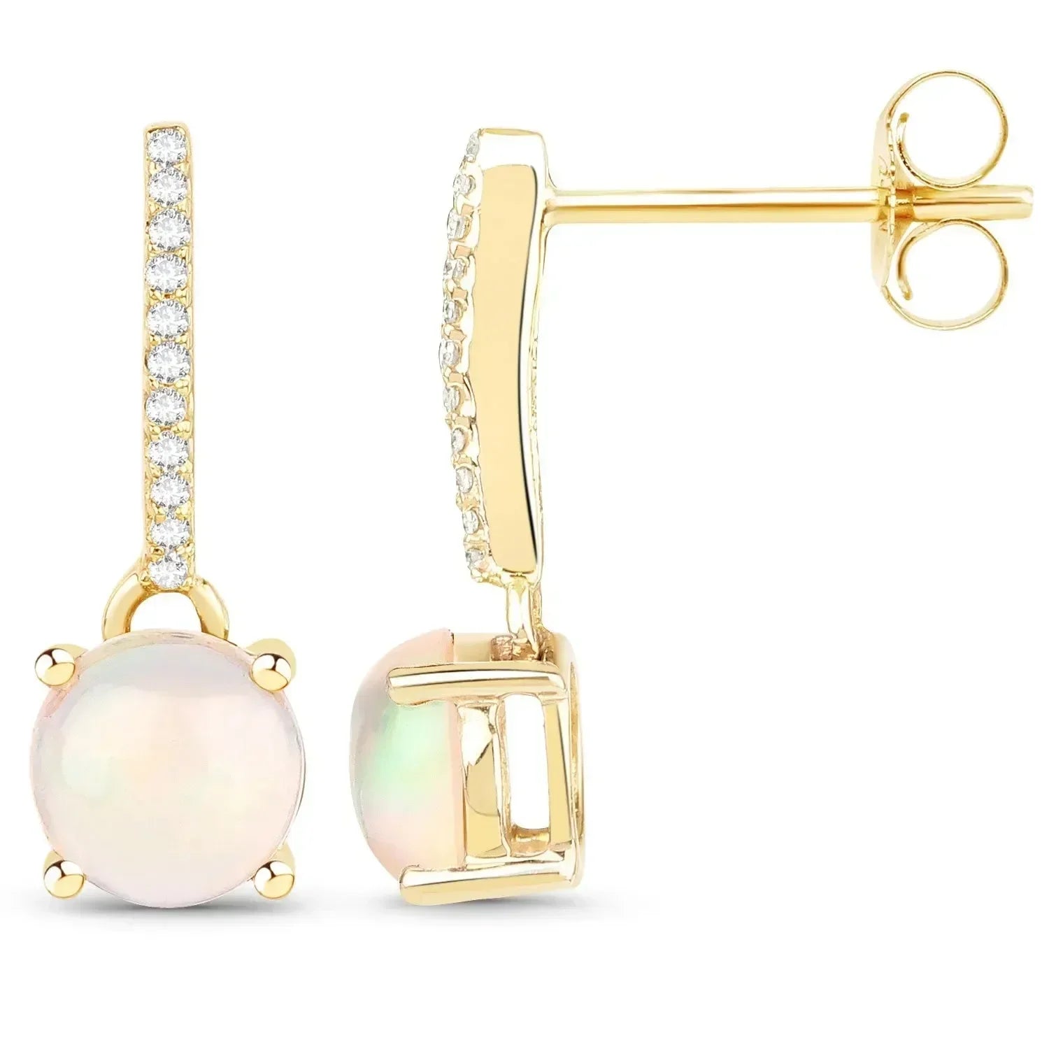 Pendientes colgantes de ópalo en oro de 14 quilates con diamantes
