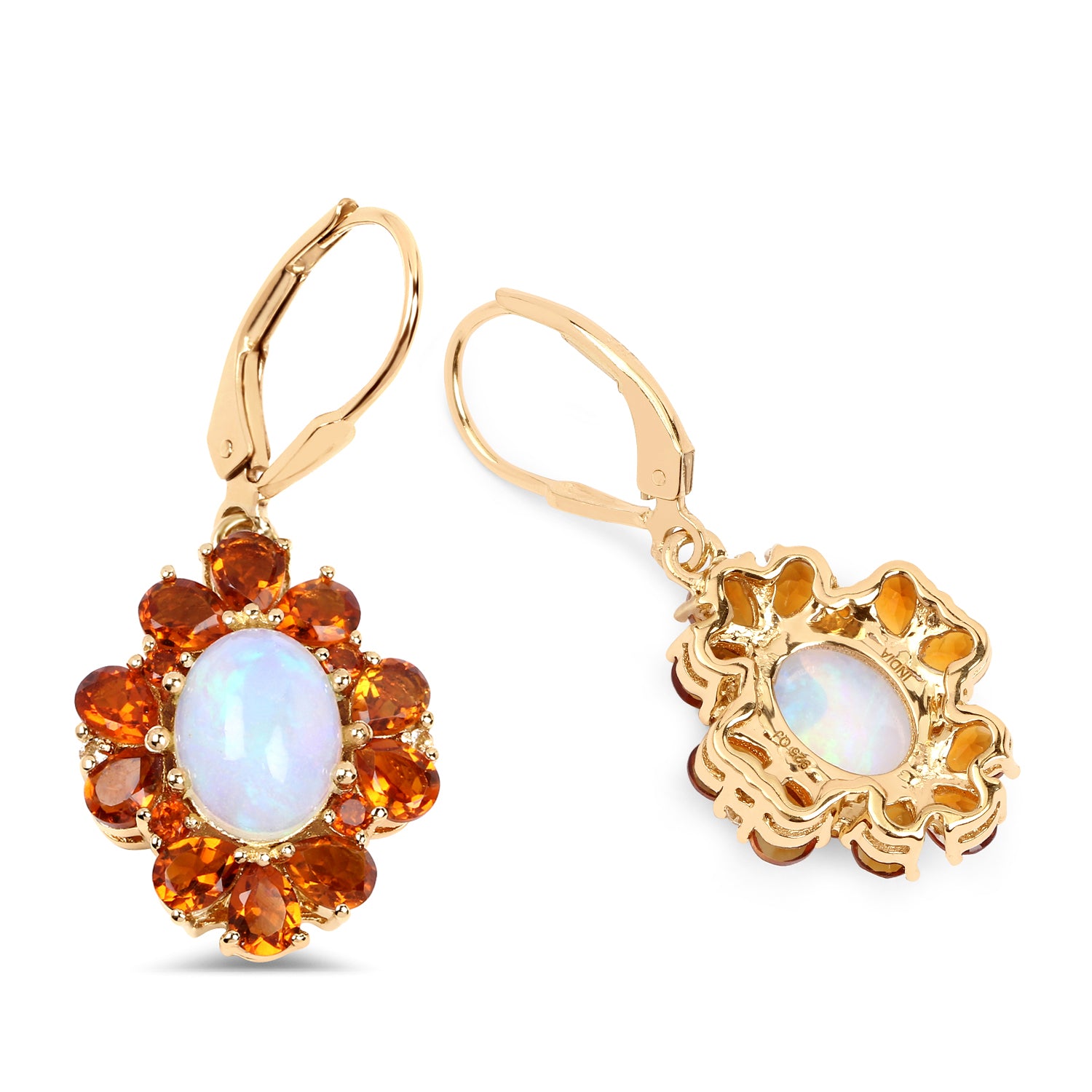 Silver Genuine Ethiopian Flower Opal Dangle Earrings