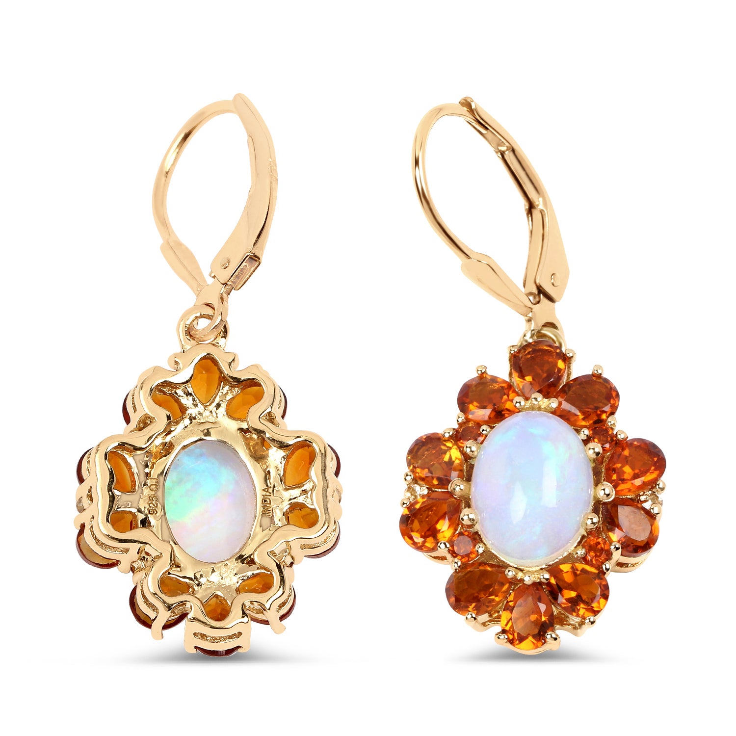 Silver Genuine Ethiopian Flower Opal Dangle Earrings