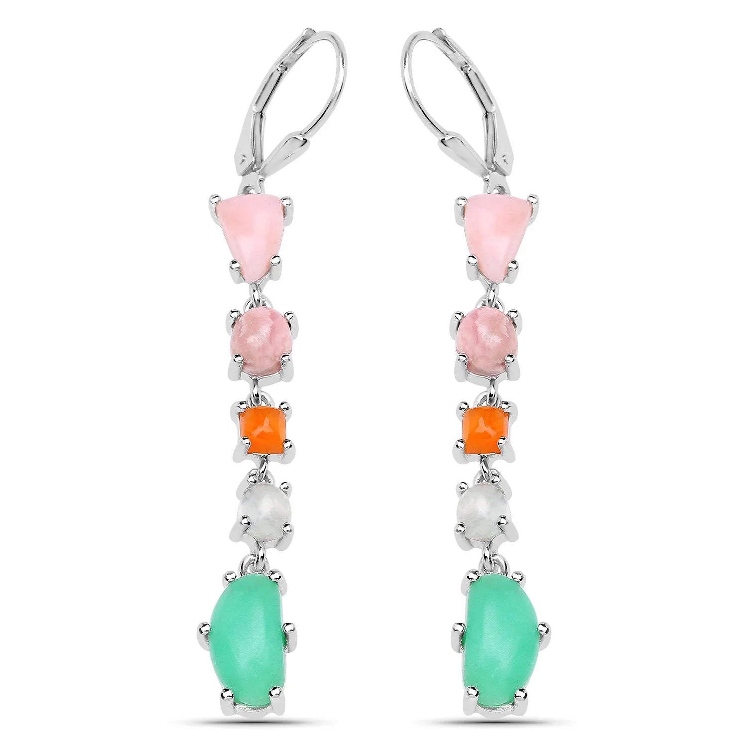 Genuine Silver Multi Stone Opal Dangle Earrings