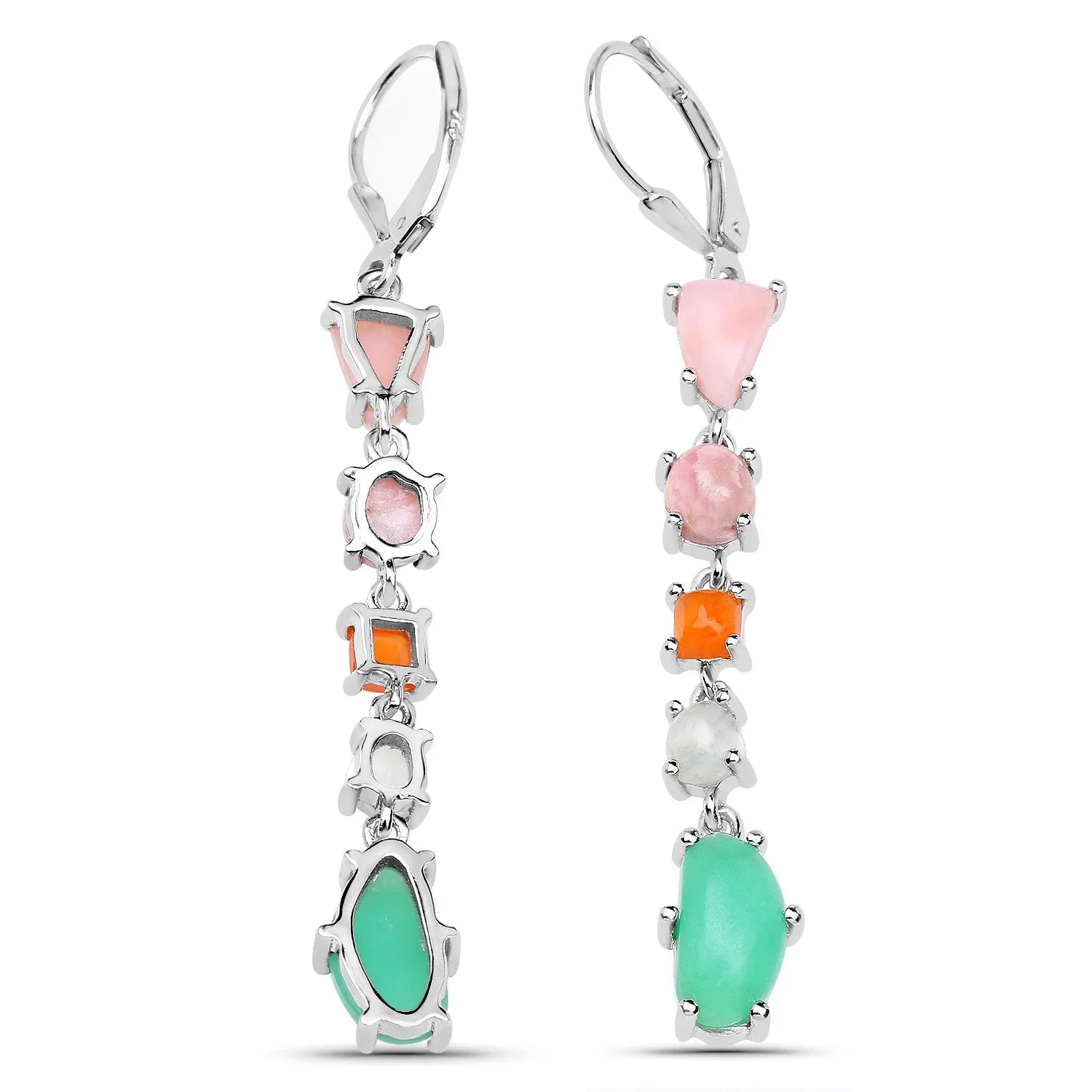 Genuine Silver Multi Stone Opal Dangle Earrings