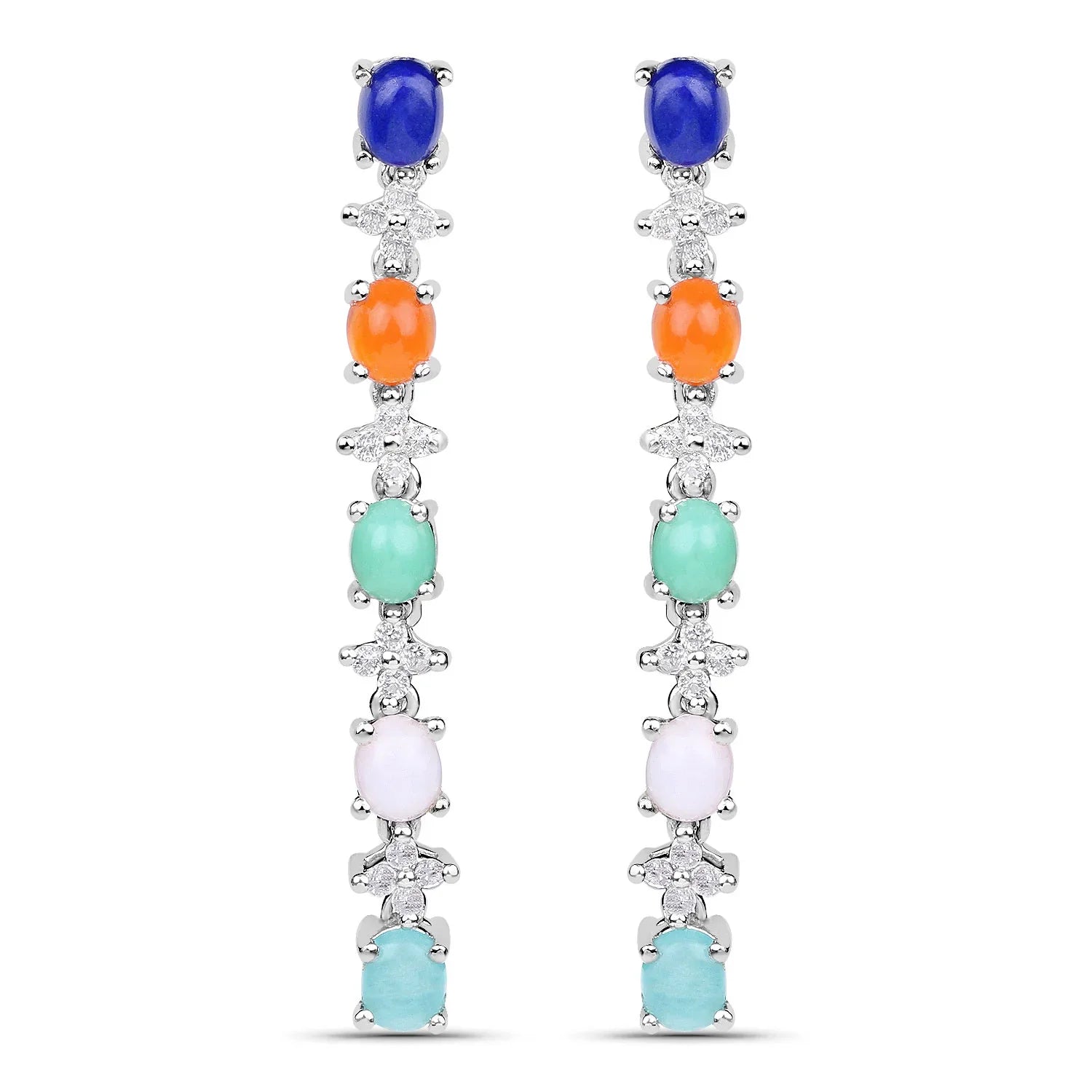 Genuine 925 Sterling Silver Multi Stone Drop Earrings
