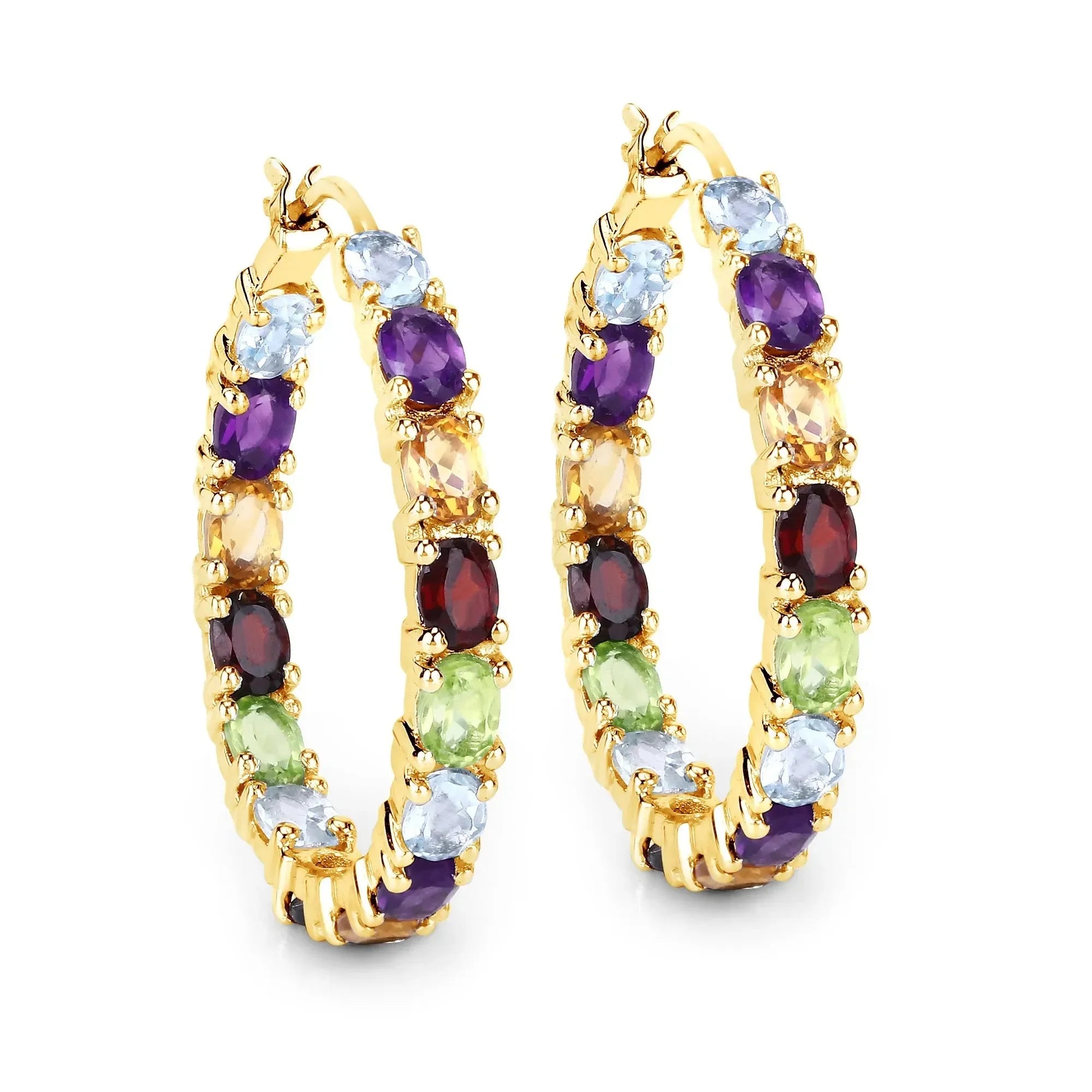 Multi colored Stone Hoop Earrings