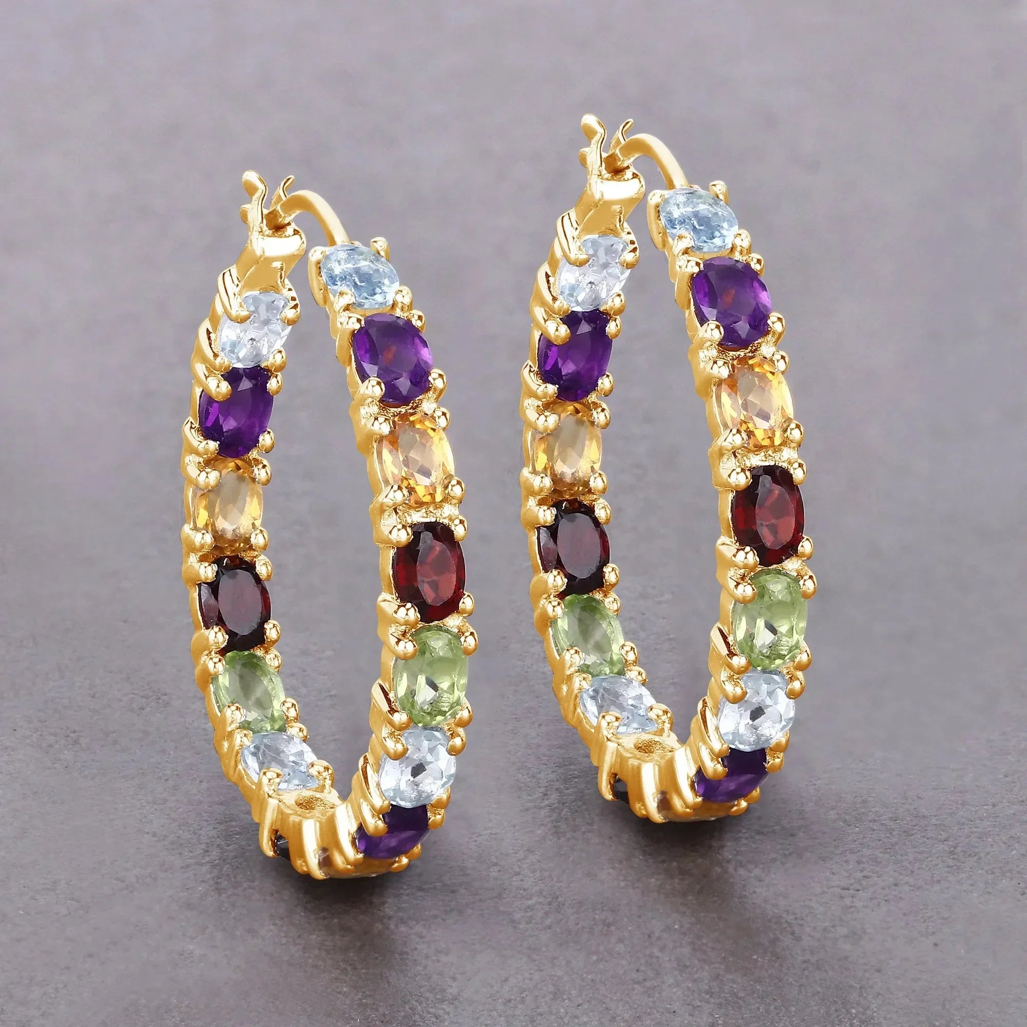 Multi colored Stone Hoop Earrings