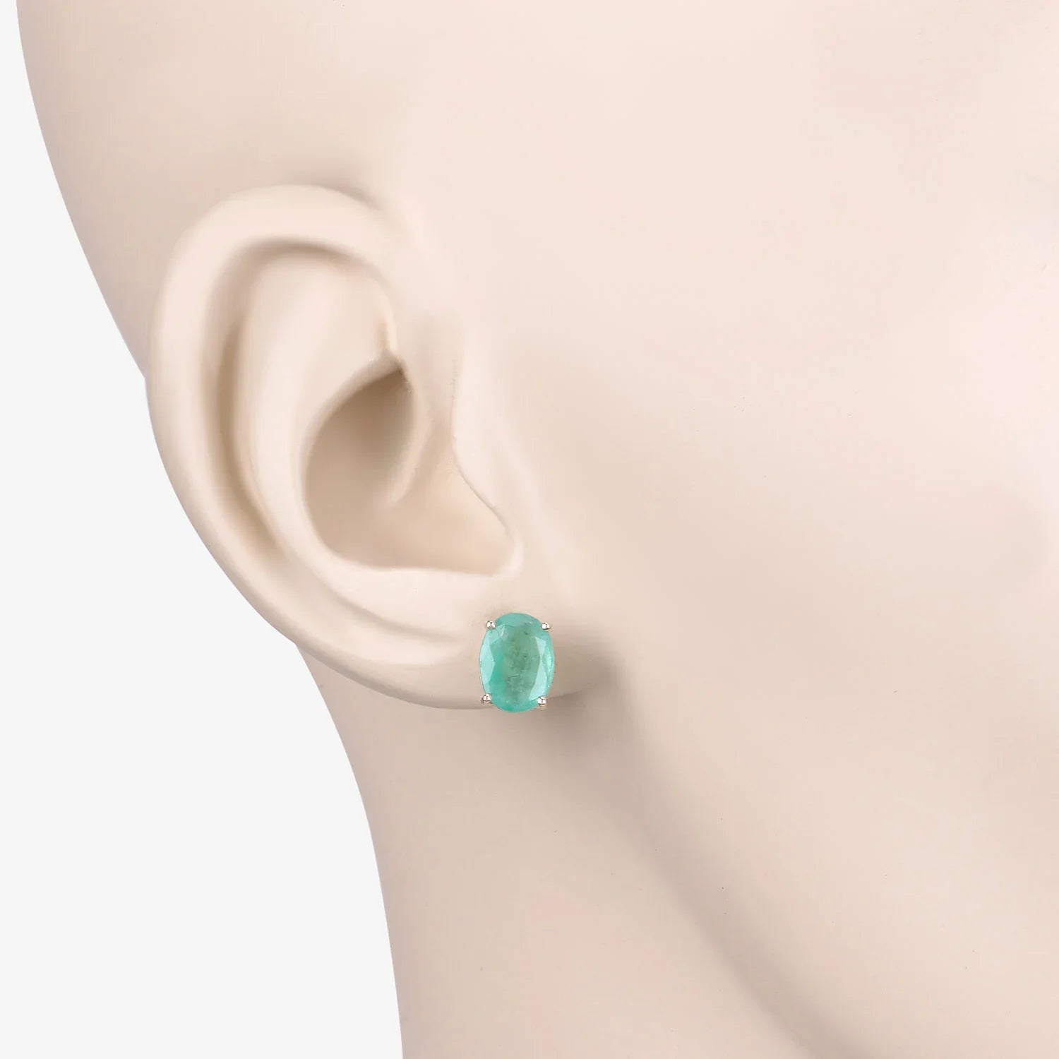 Genuine Green Zambian Emerald Oval Stud Earrings