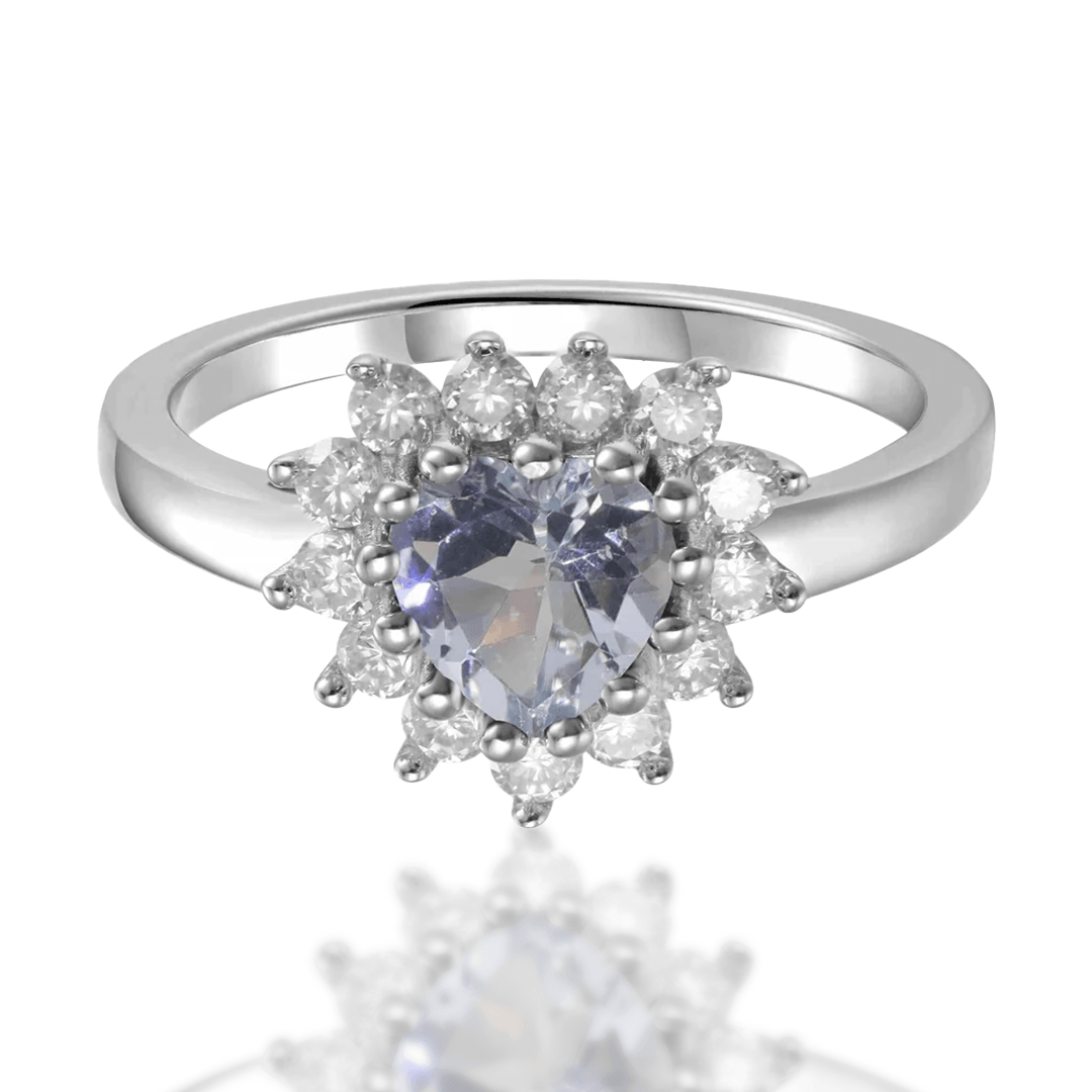 Aquamarine Blue Heart Ring for Women