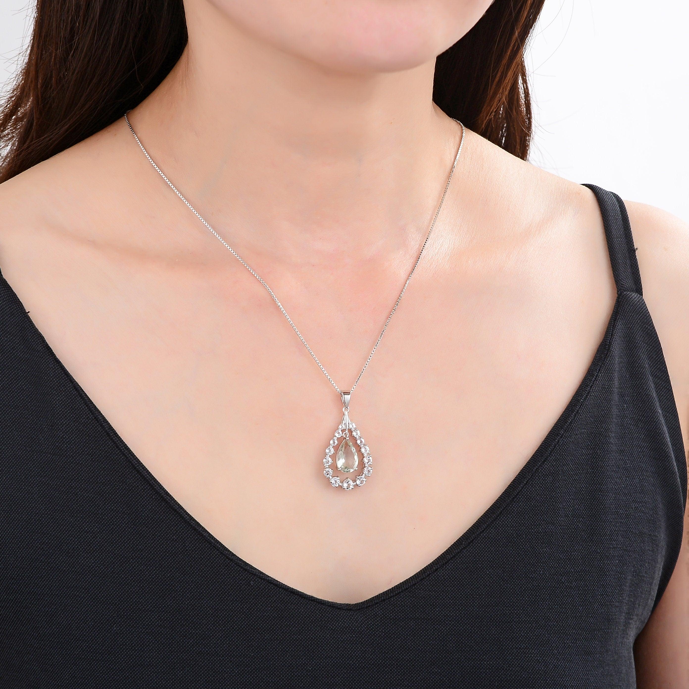 Green Amethyst Teardrop Pendant Necklace Fine Color Jewels best bridesmaid gift, best gift for girls, best gift for women, Christmas gift, dla-dm-discount-all-154898, February Birthstone, gift for her, Gift for Mom, gift for women, gift from daughter, green necklace, Mother's Day Gift, necklace for women, pear drop amethyst necklace, pear pendant, Valentine's Day gift