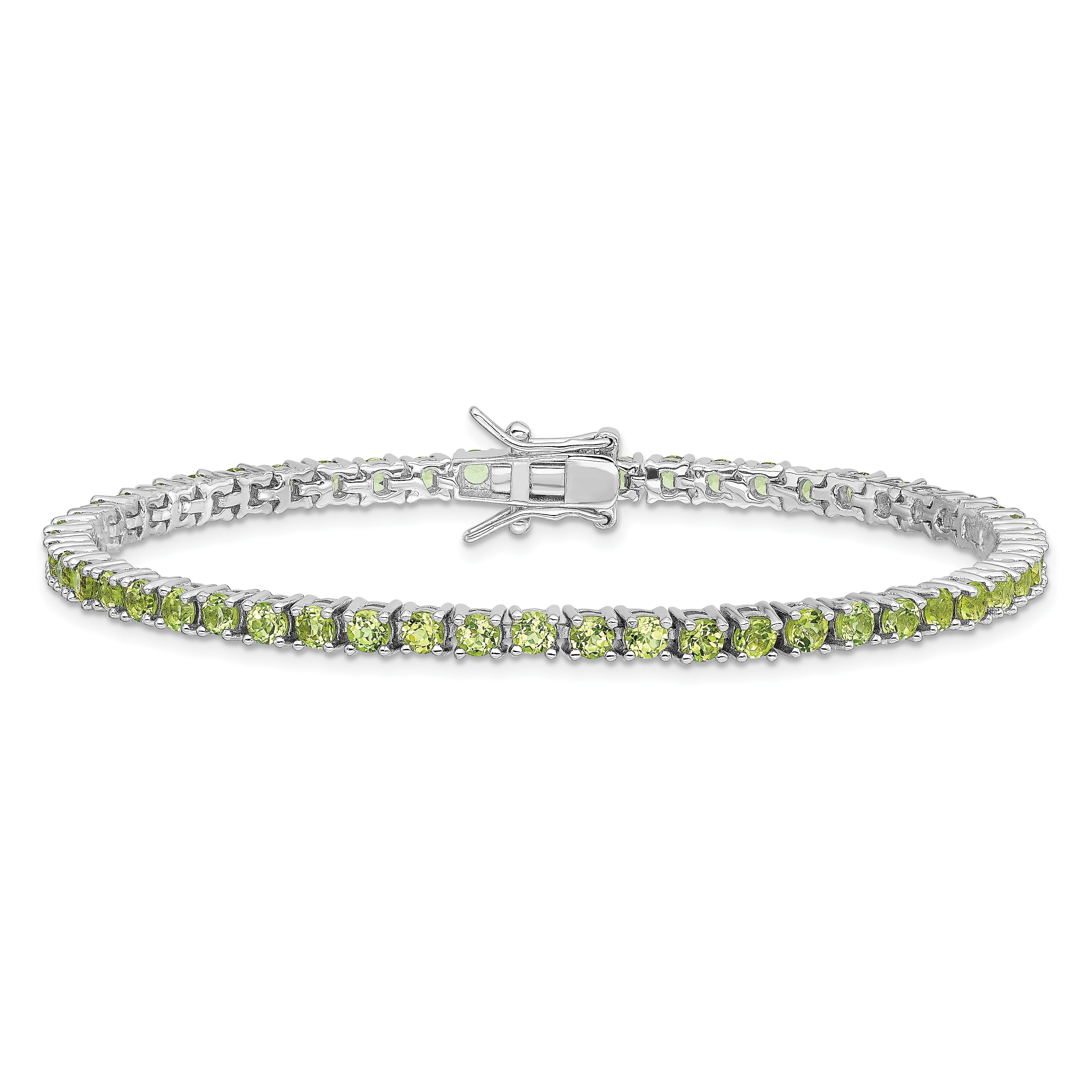 5.45 Ct Round Green Peridot Prong Rhodium Over Silver Tennis Bracelet