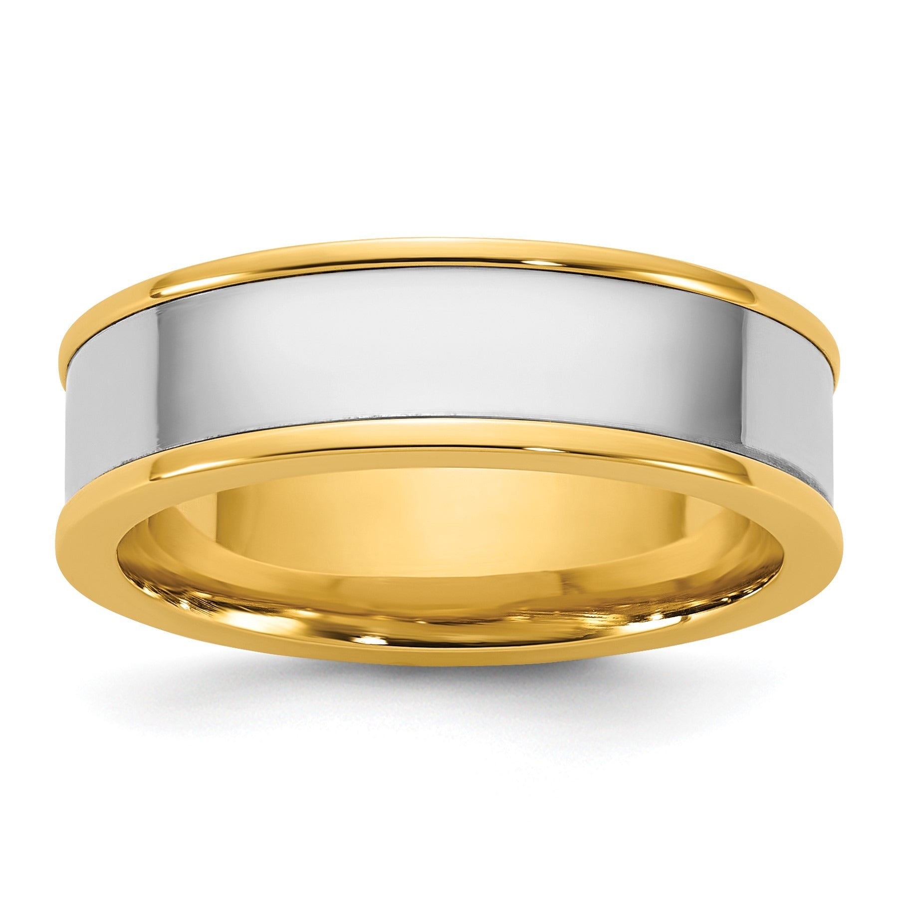 14k Two-Tone Step Up Flat Edge Wedding Band Unisex Ring