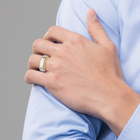 14k Two-Tone 6mm Step Edge Wedding Band Ring for Men and Women