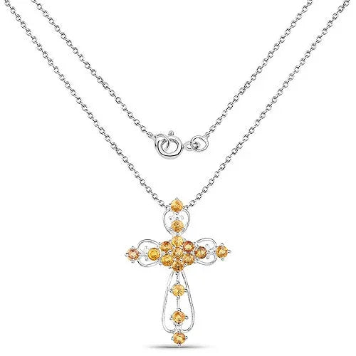 Natural Yellow Sapphire Cross Necklace