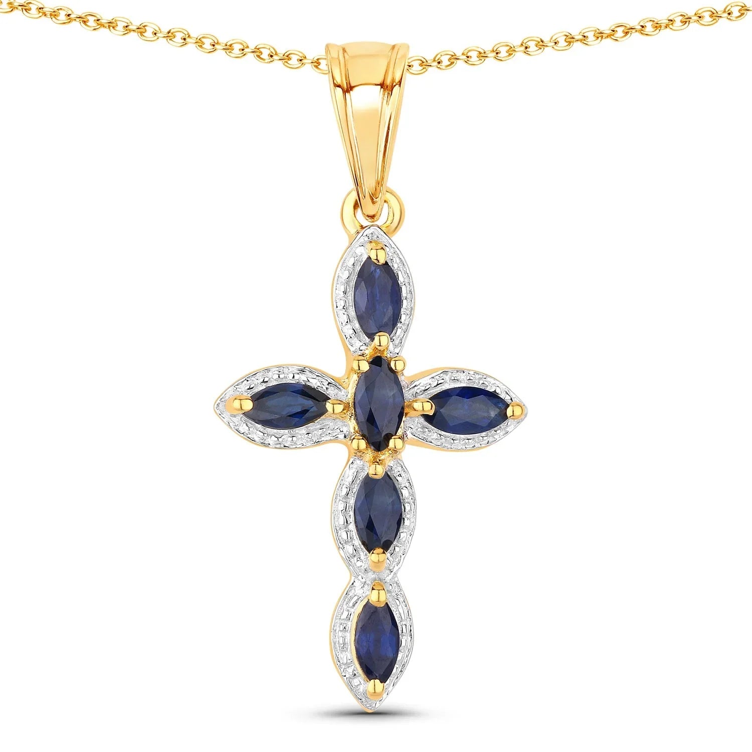 Natural Blue Sapphire Silver Cross Necklace