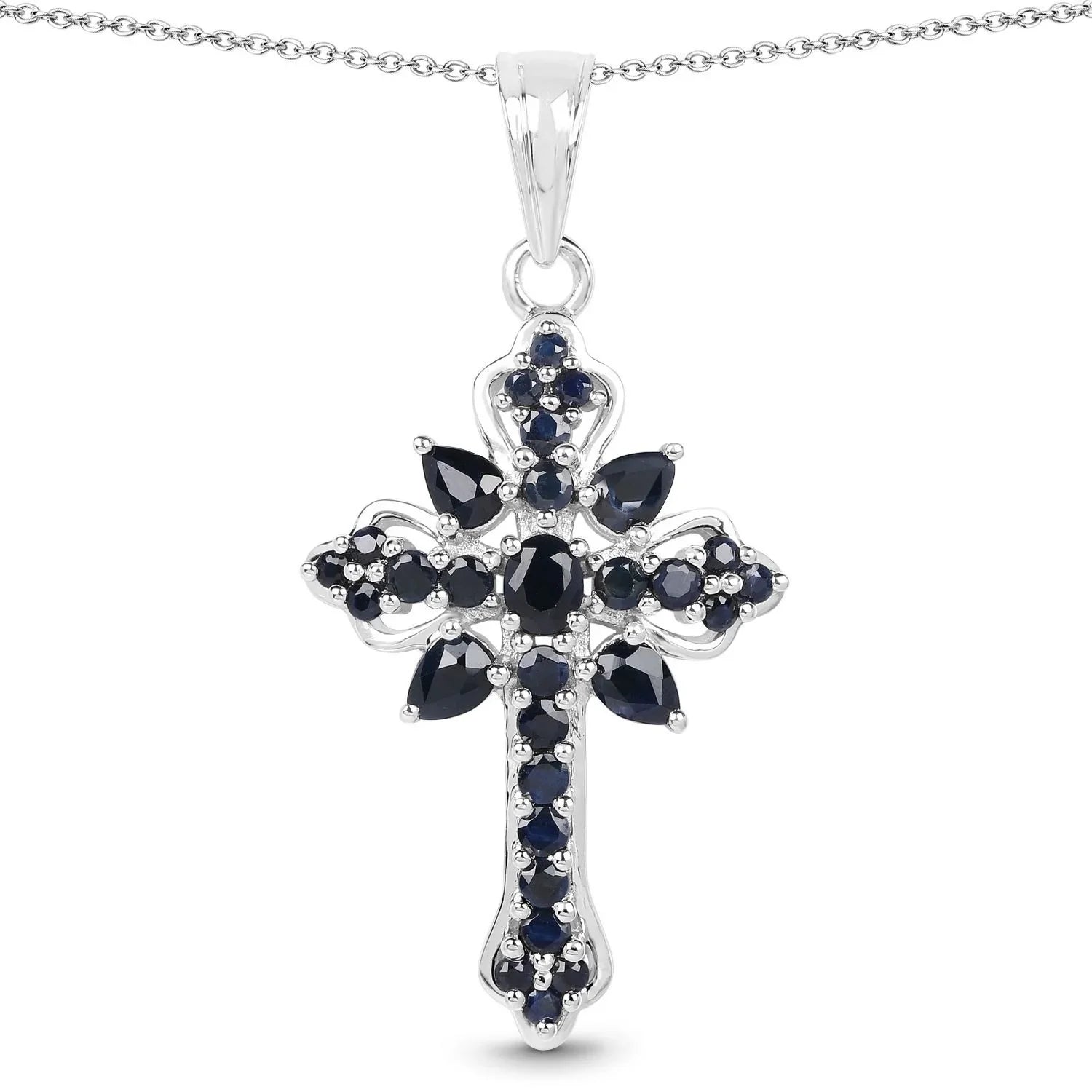 Natural Blue Sapphire Cross Necklace