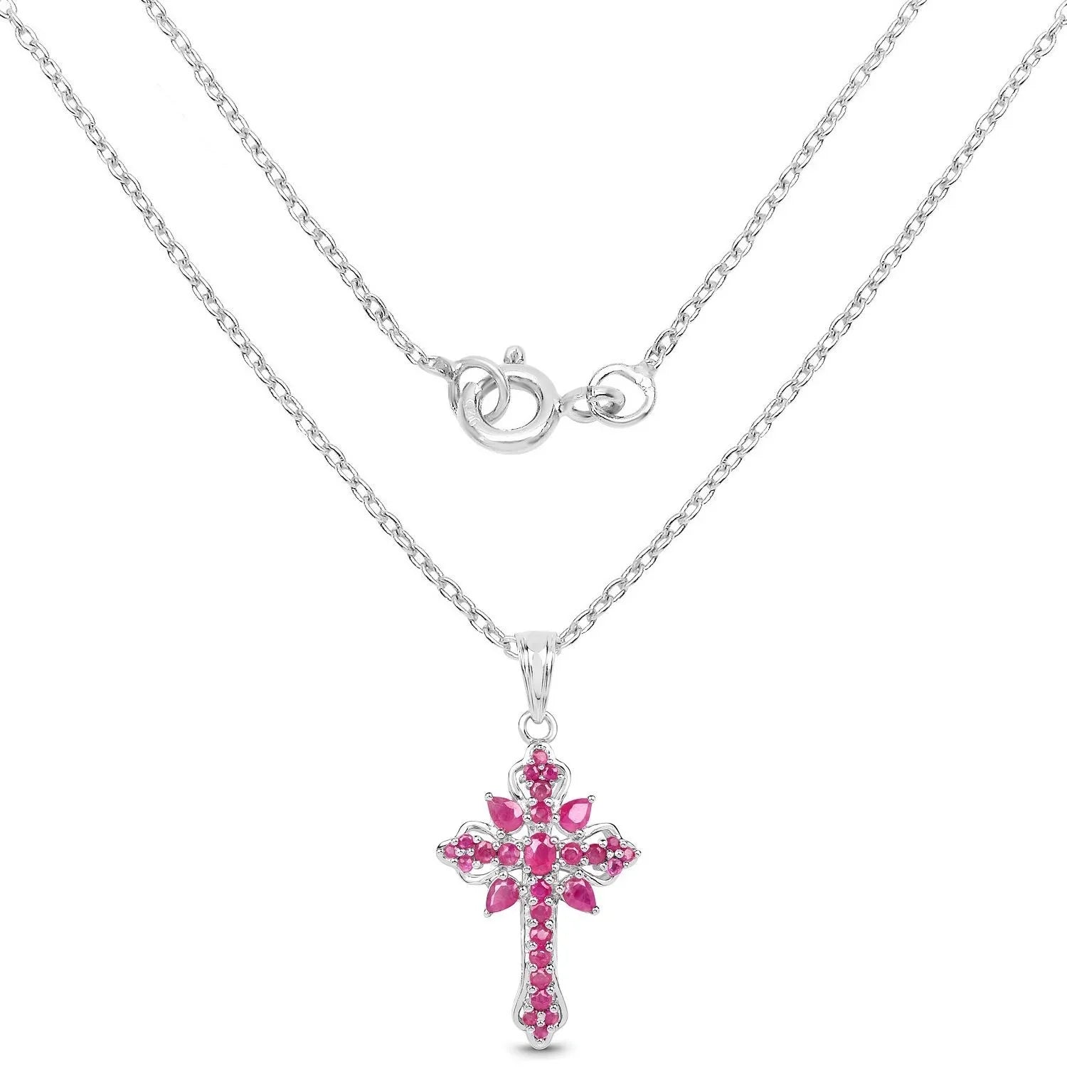 Natural Pink Ruby Cross Necklace