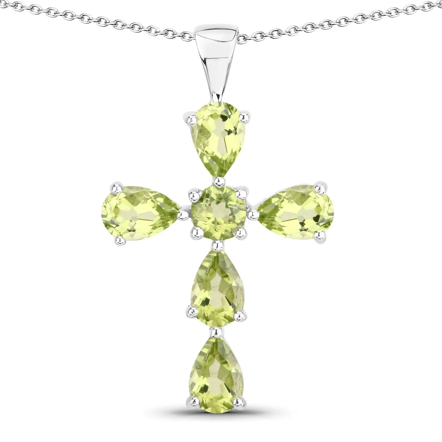 Genuine Green Peridot Cross Necklace