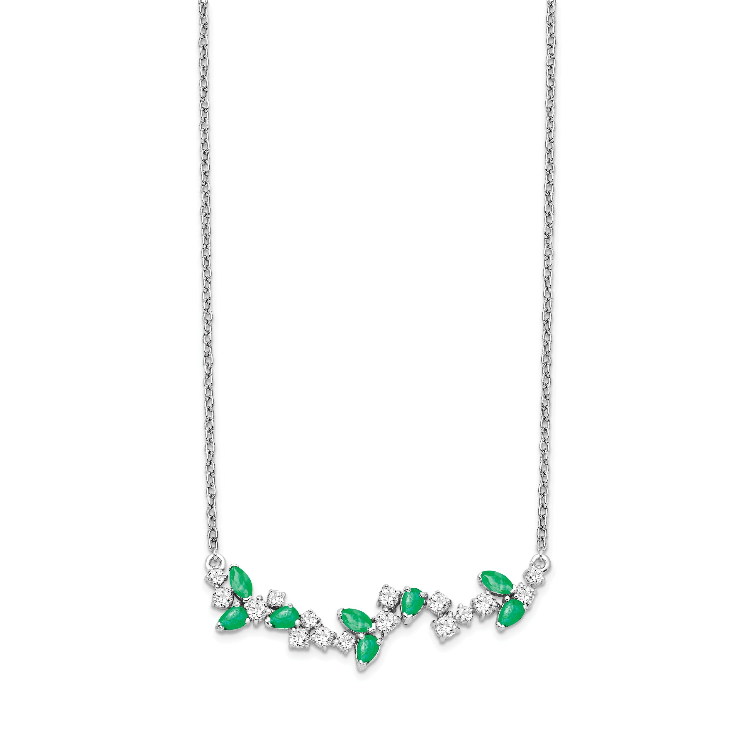 0.95 Ct Marquise Green Emerald and Diamond Prong 14k White Gold Floral Bar Necklace
