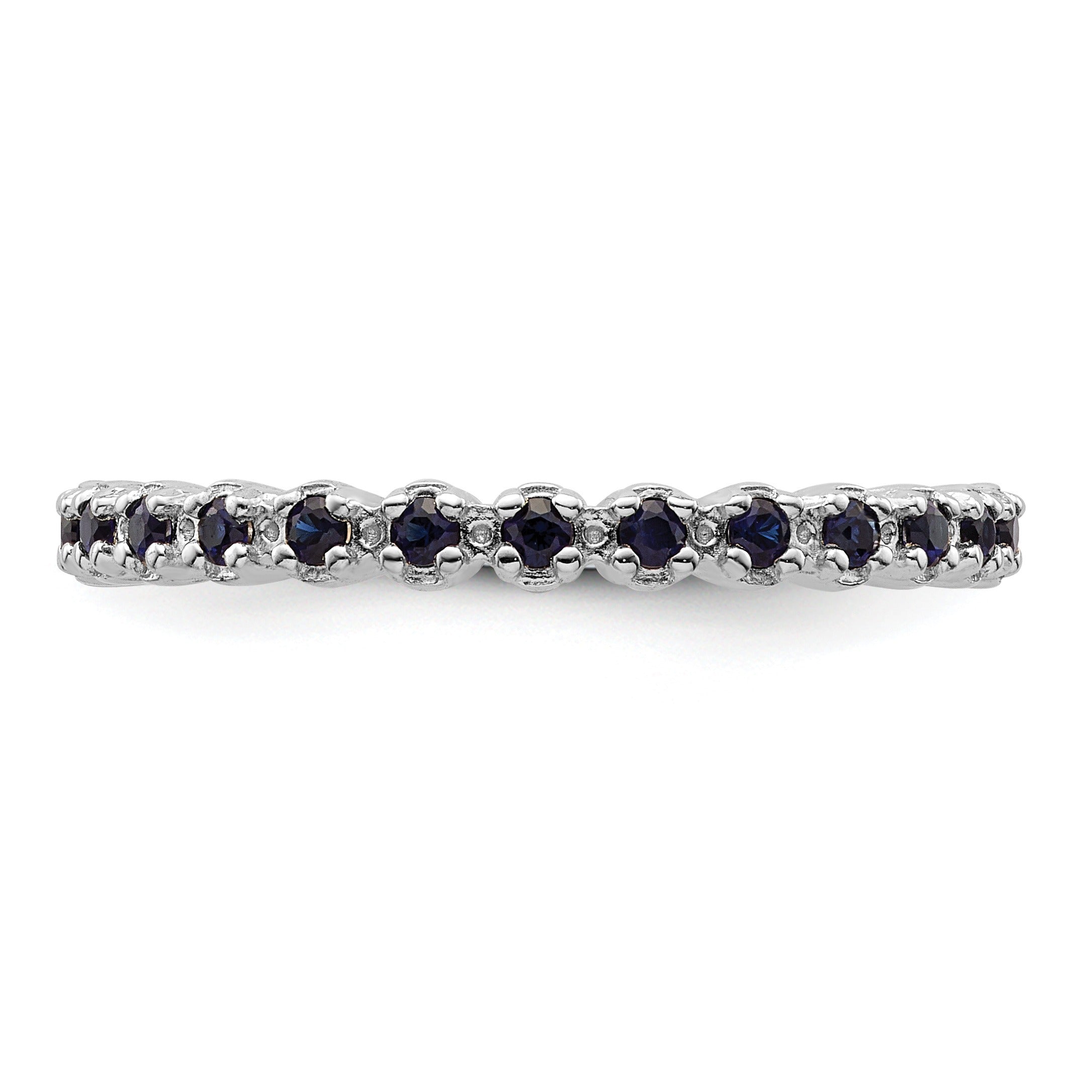 0.47 Ct Round Created Blue Sapphire Prong Silver Stackable Eternity Ring