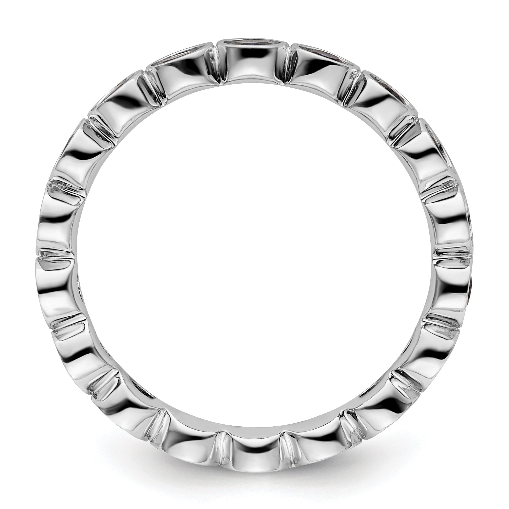 1.29 Ct Round Blue Created Sapphire Bezel Silver Eternity Stackable Ring